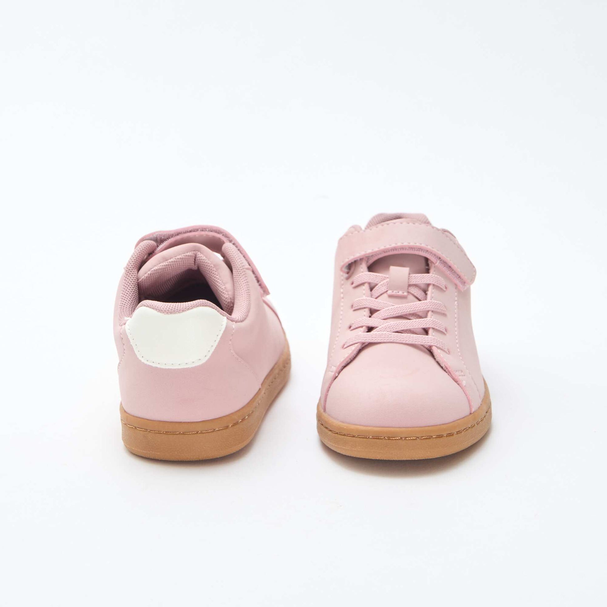 Suede-look Low-Top Sneakers with Hook-and-Loop Fastener PINK