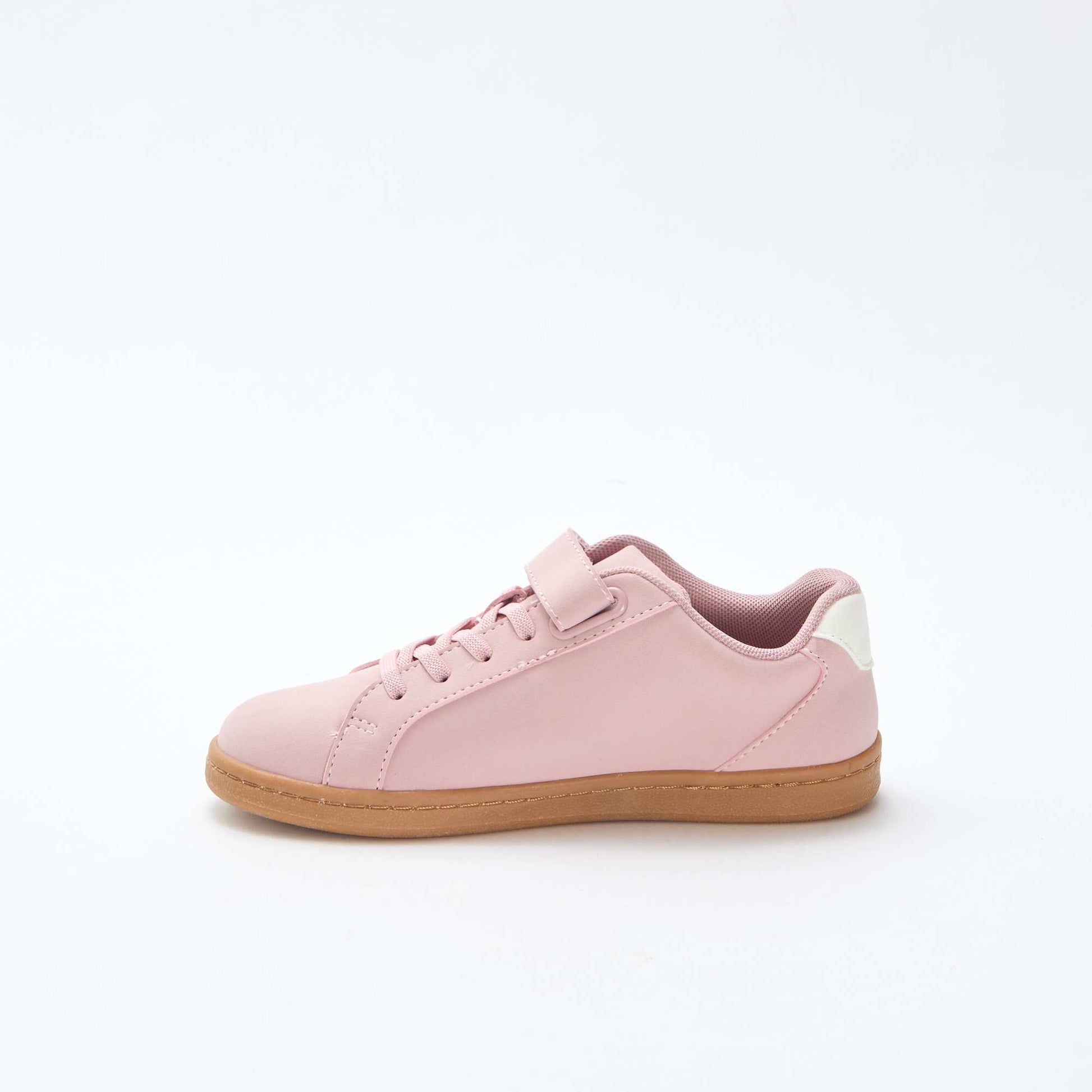 Suede-look Low-Top Sneakers with Hook-and-Loop Fastener PINK