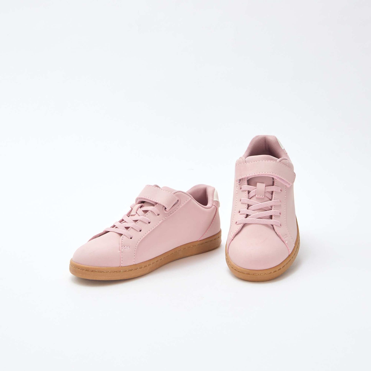 Suede-look Low-Top Sneakers with Hook-and-Loop Fastener PINK