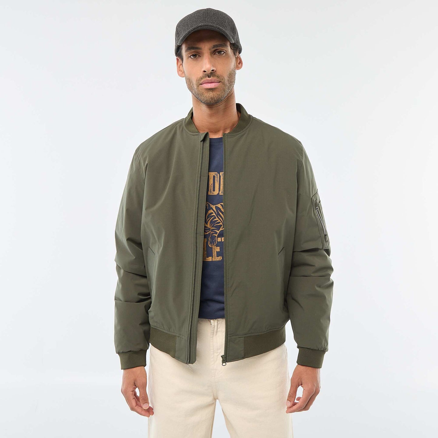 Aviator-style Jacket with Zipped Sleeve Pocket KHAKI