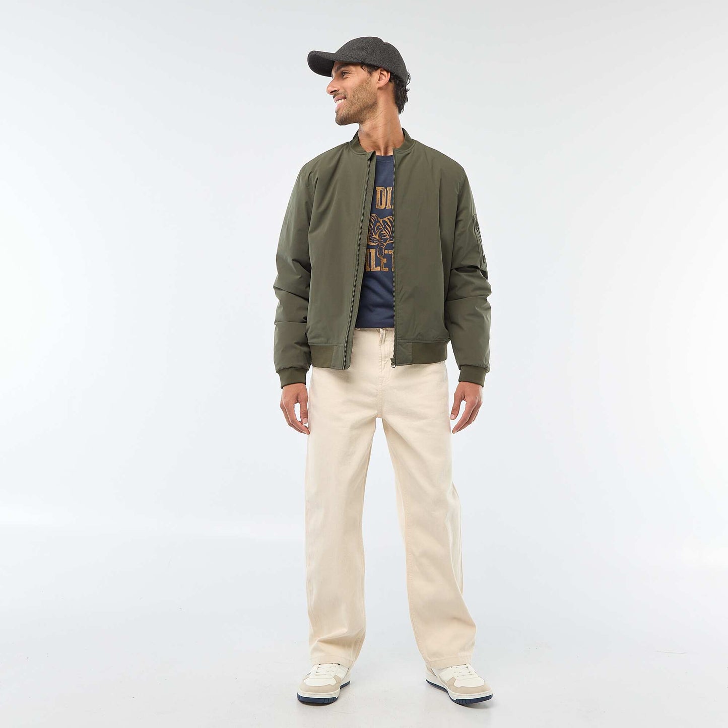 Aviator-style Jacket with Zipped Sleeve Pocket KHAKI