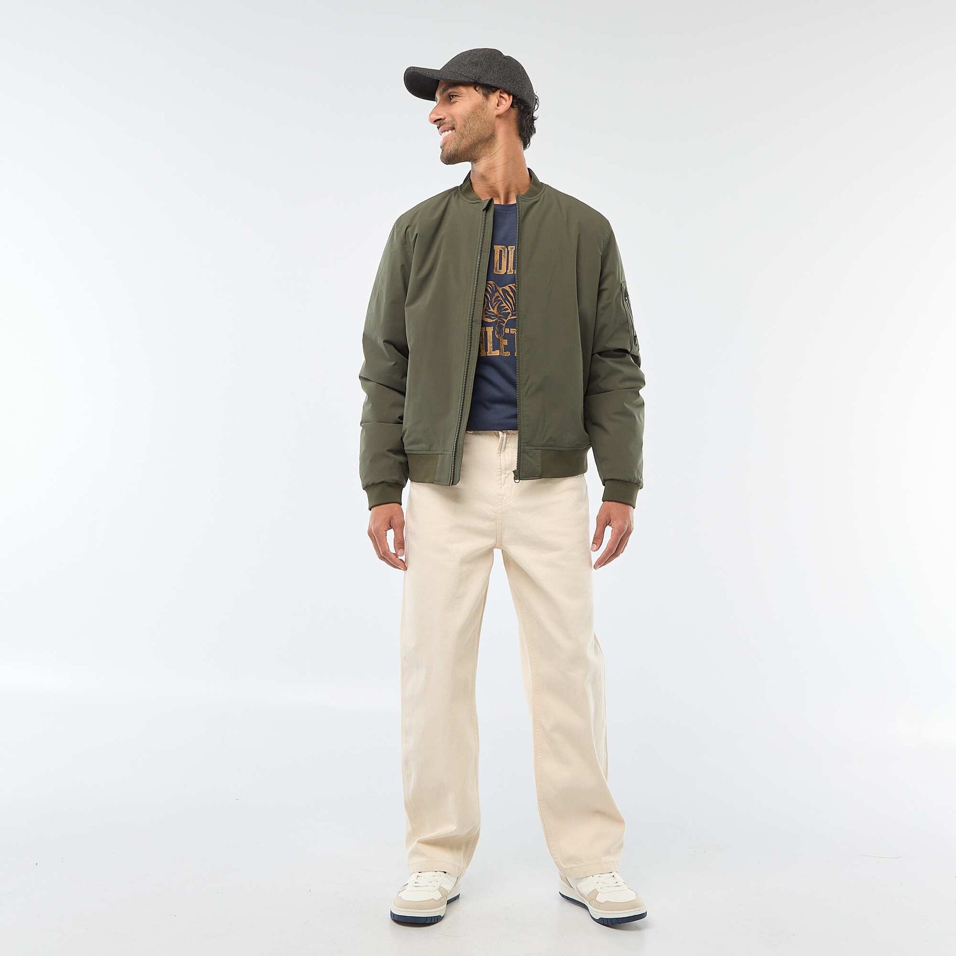 Aviator-style Jacket with Zipped Sleeve Pocket KHAKI