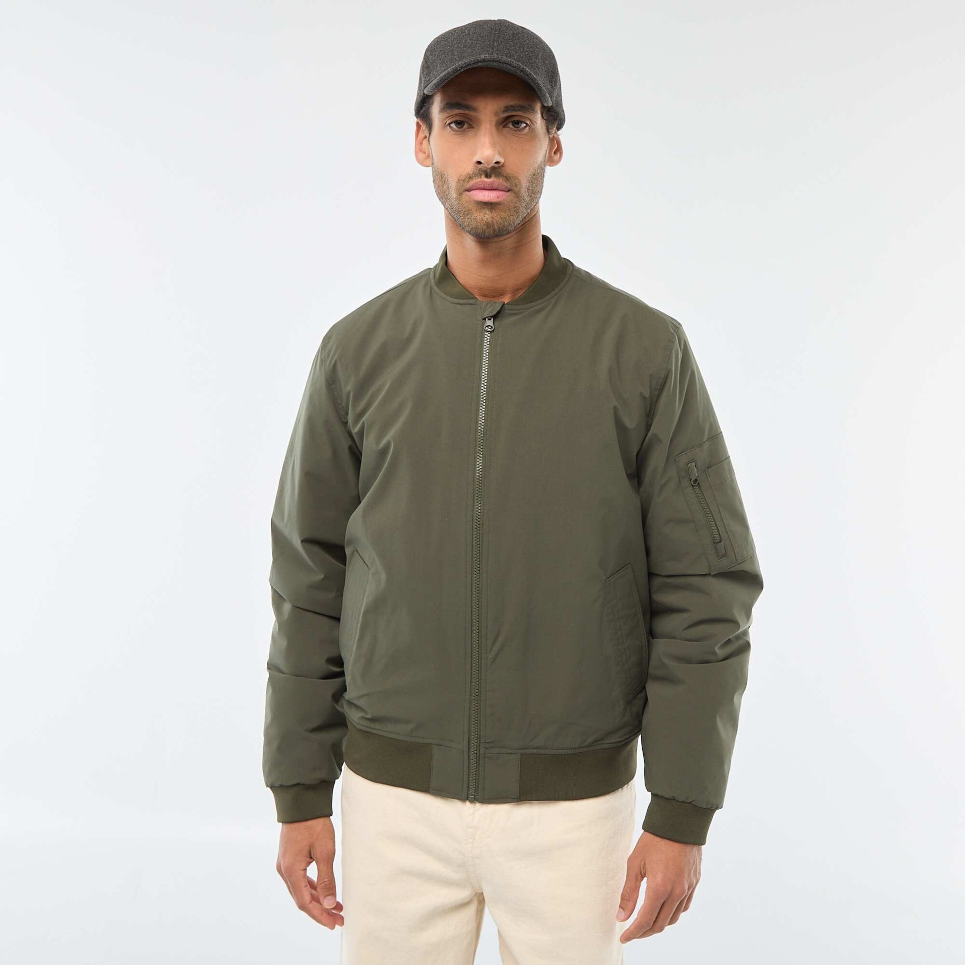 Aviator-style Jacket with Zipped Sleeve Pocket KHAKI