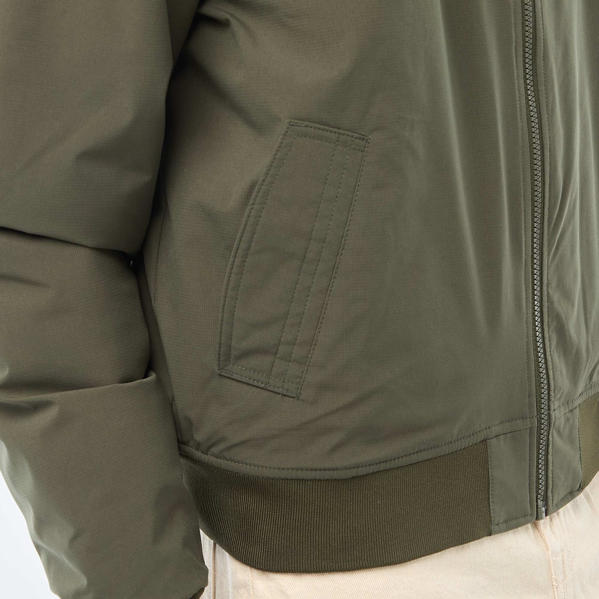 Aviator-style Jacket with Zipped Sleeve Pocket KHAKI