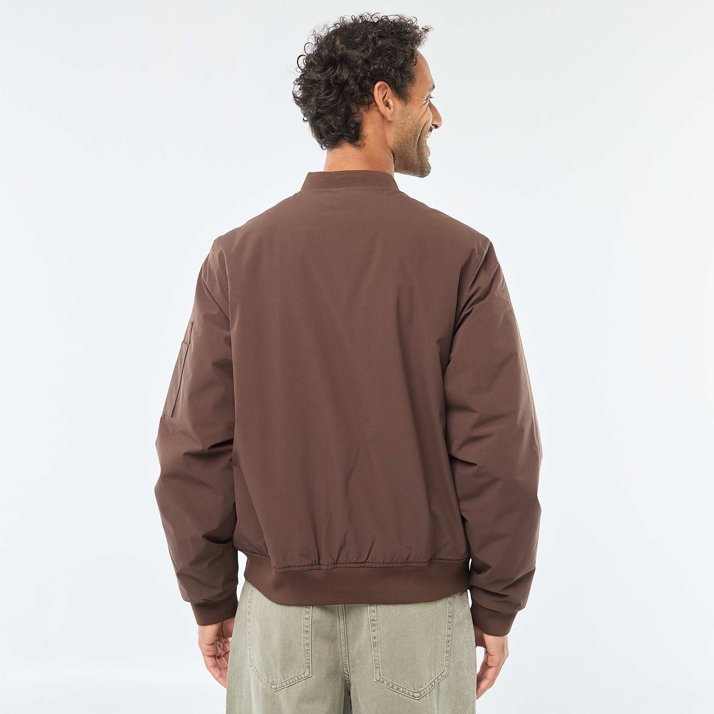 Aviator-Style Jacket with Zipped Sleeve Pocket BROWN