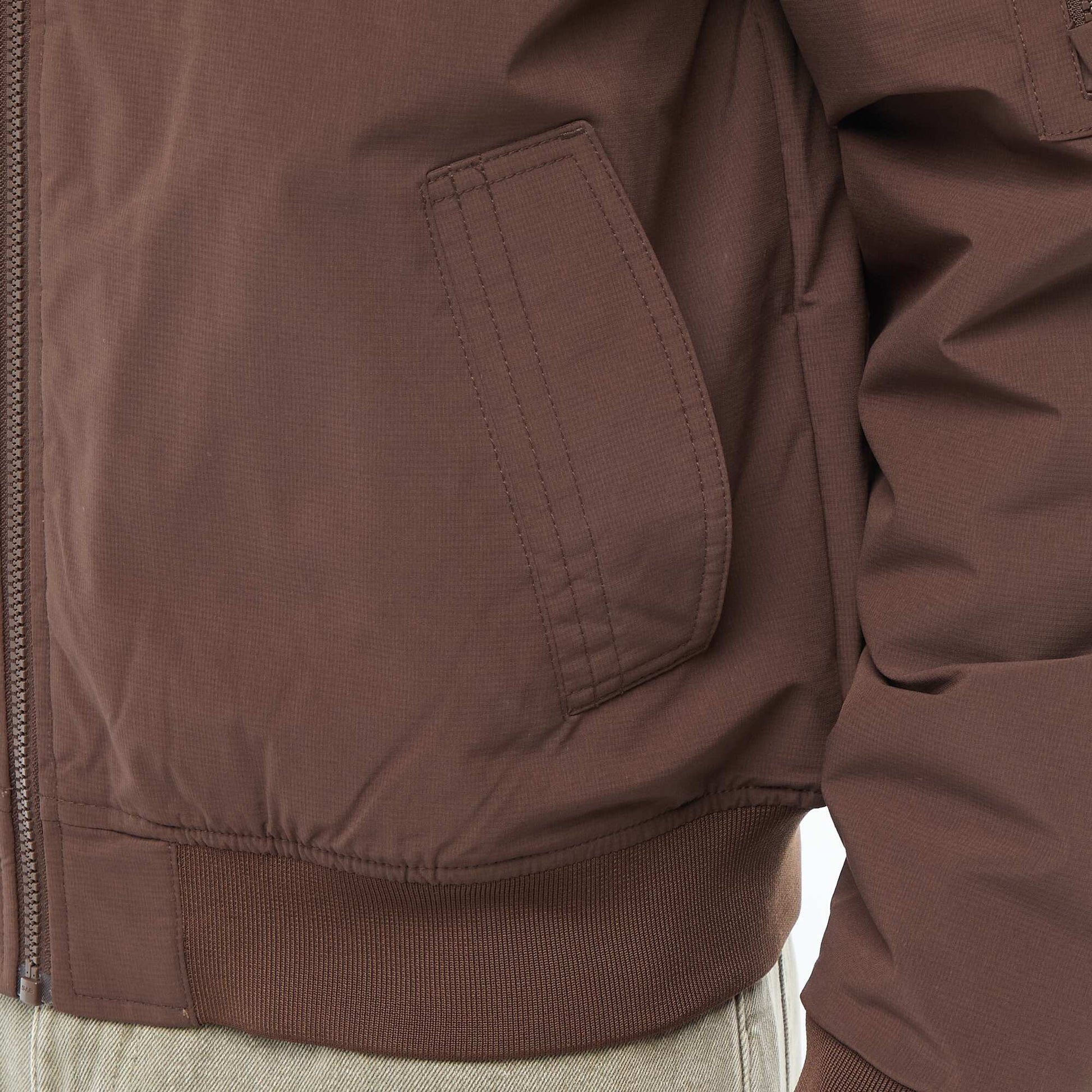 Aviator-Style Jacket with Zipped Sleeve Pocket BROWN