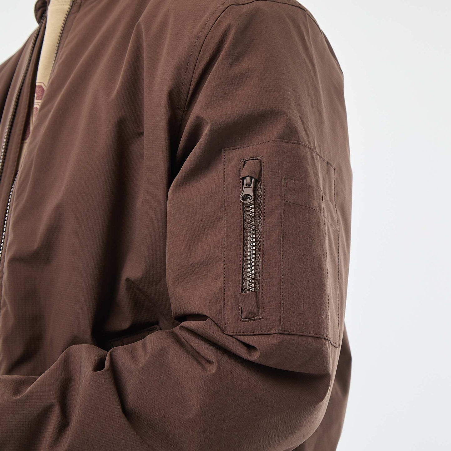 Aviator-Style Jacket with Zipped Sleeve Pocket BROWN