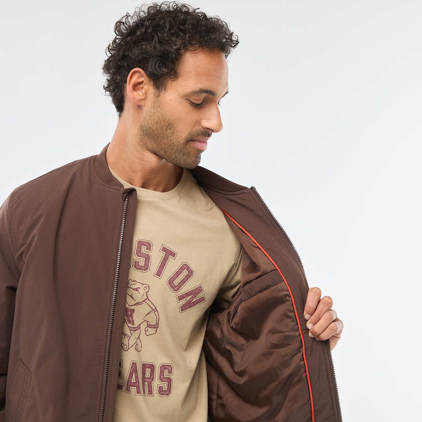Aviator-Style Jacket with Zipped Sleeve Pocket BROWN