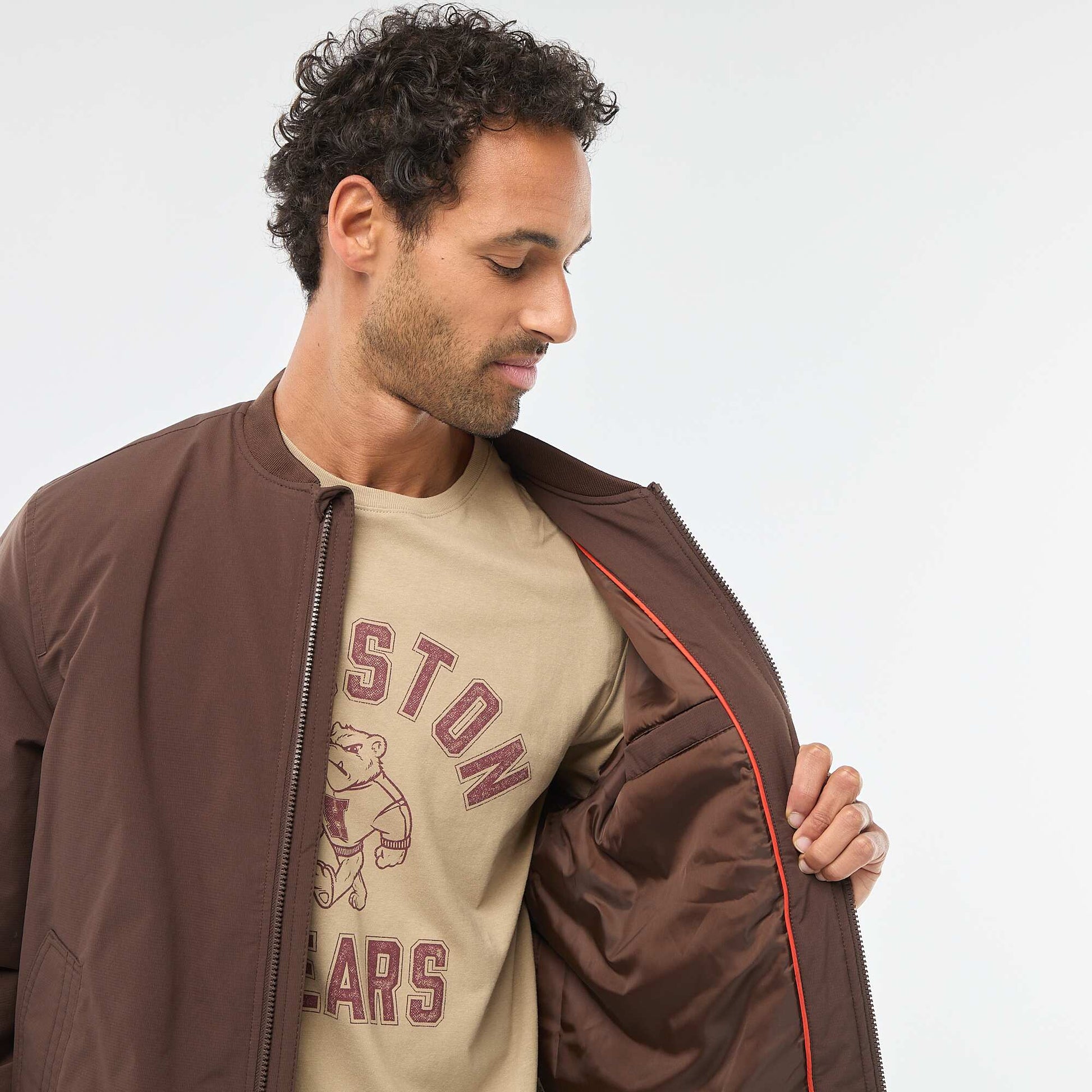 Aviator-Style Jacket with Zipped Sleeve Pocket BROWN