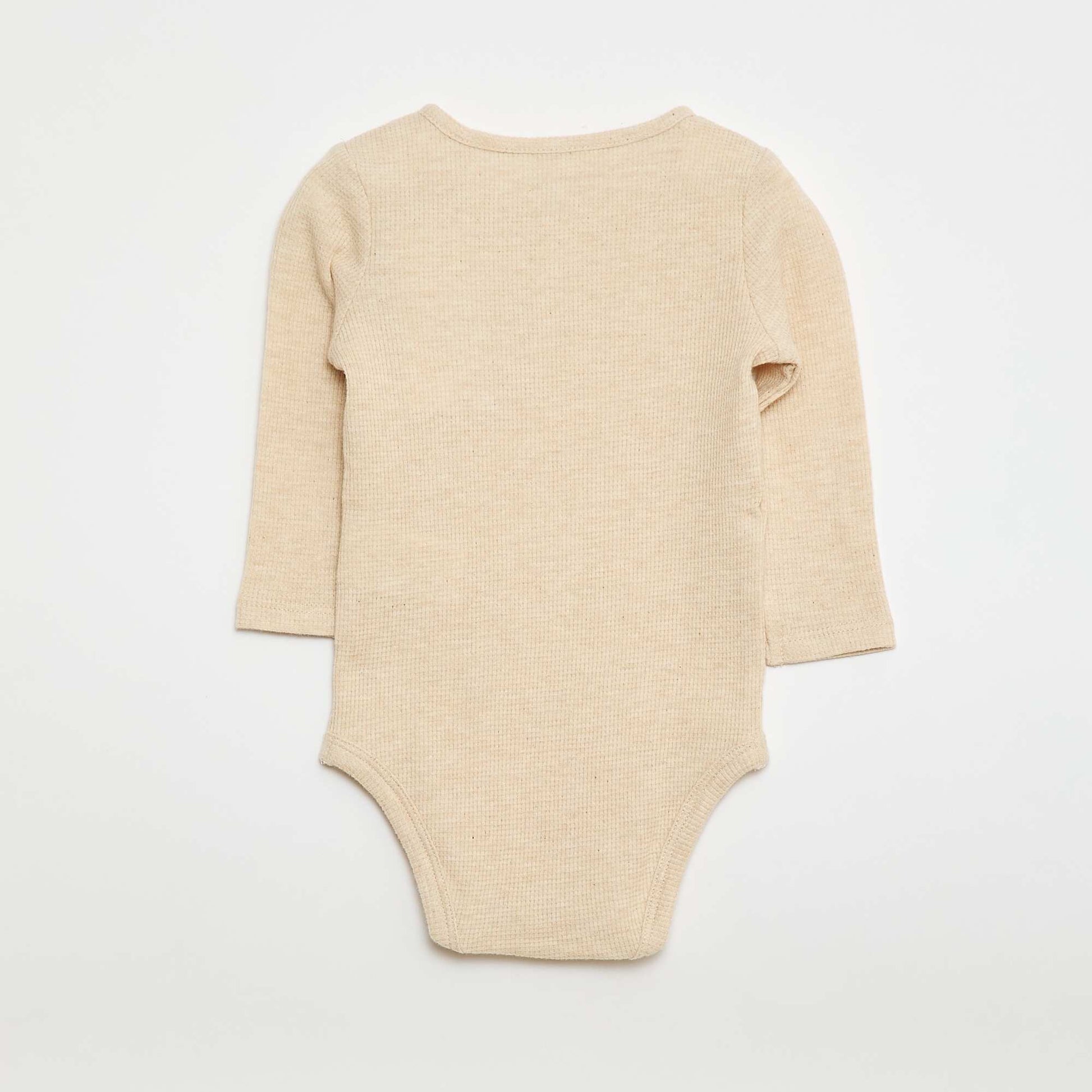 Long-sleeved Waffle Knit Bodysuit BEIGE