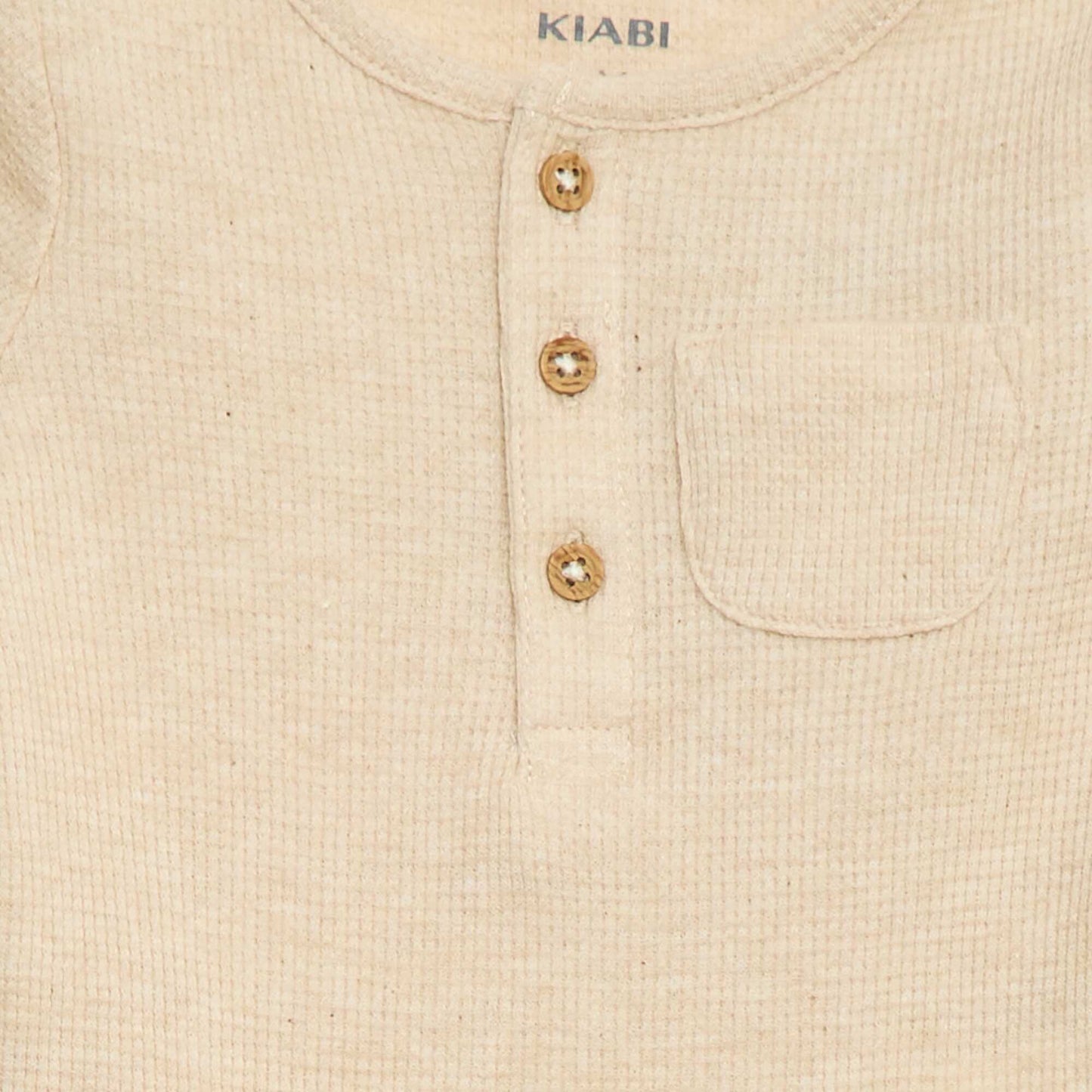 Long-sleeved Waffle Knit Bodysuit BEIGE