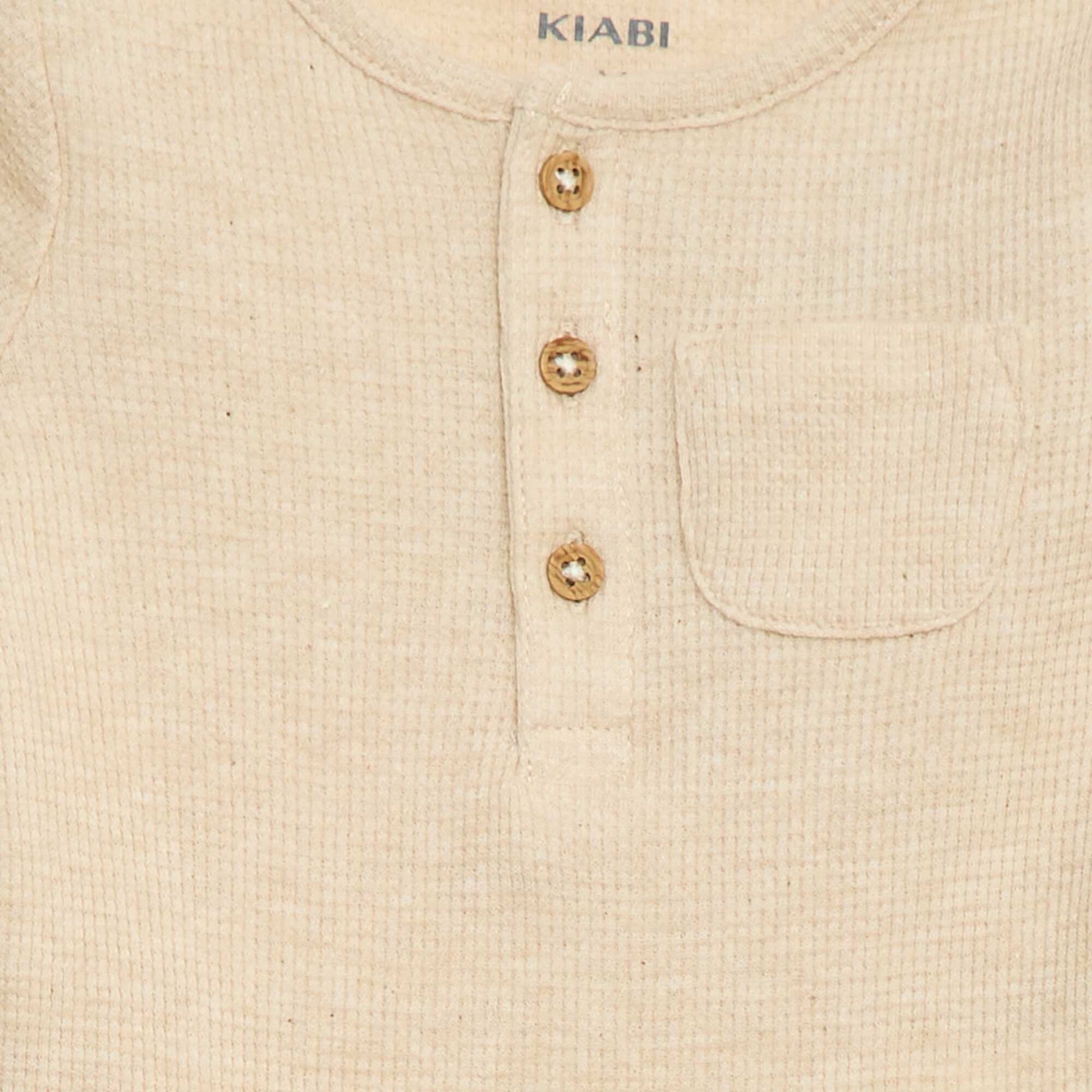Long-sleeved Waffle Knit Bodysuit BEIGE