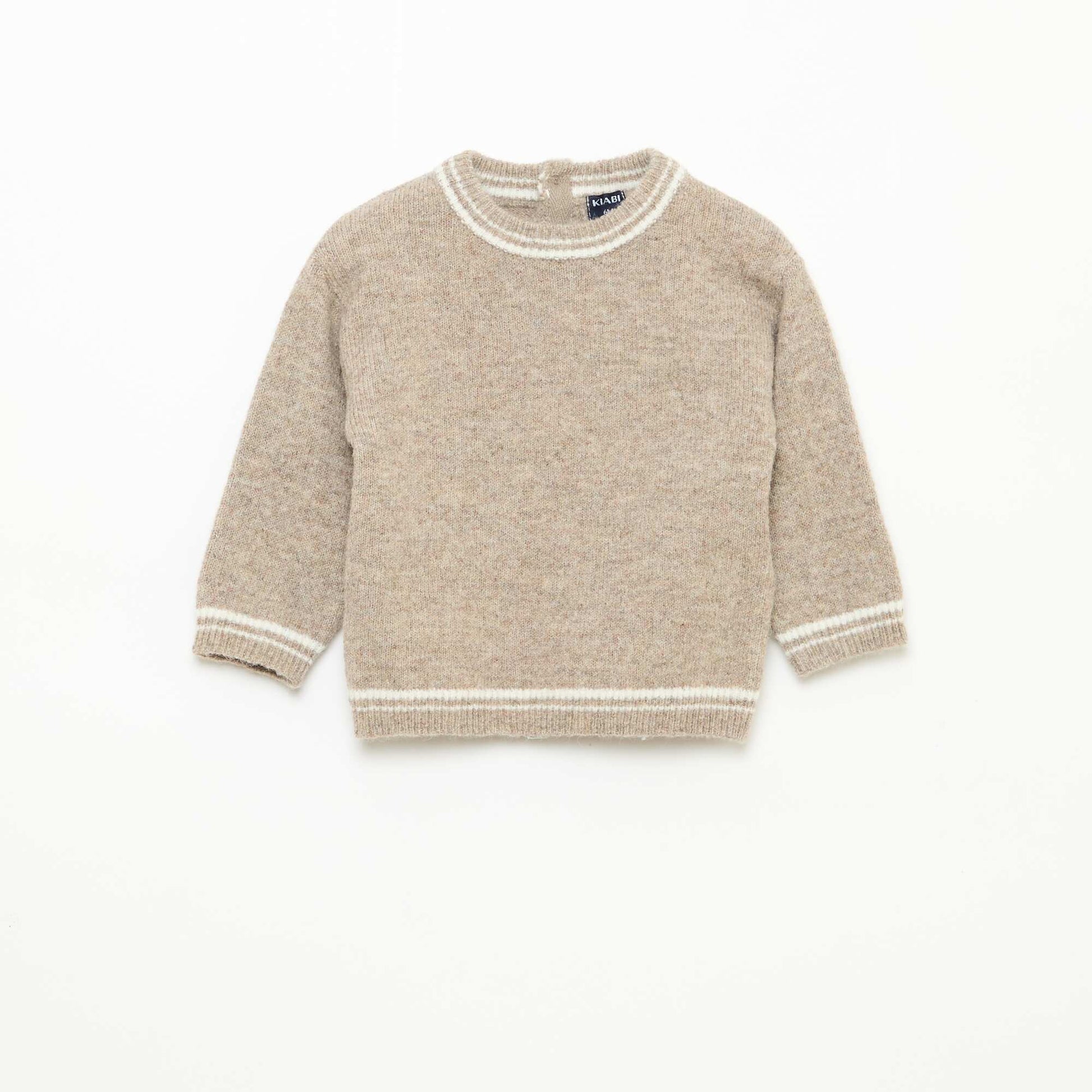 Solid Sweater with Contrasting Trim BEIGE