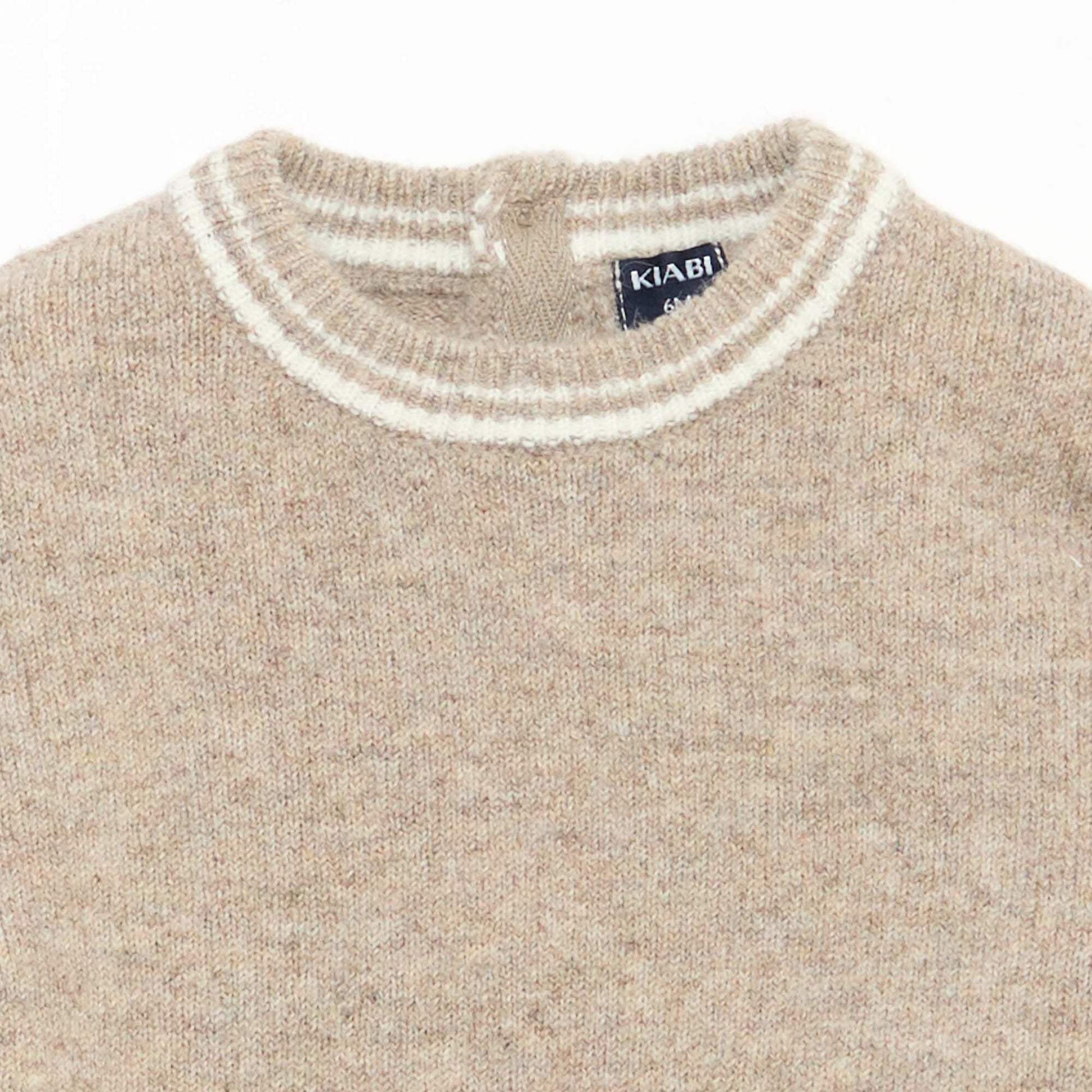 Solid Sweater with Contrasting Trim BEIGE