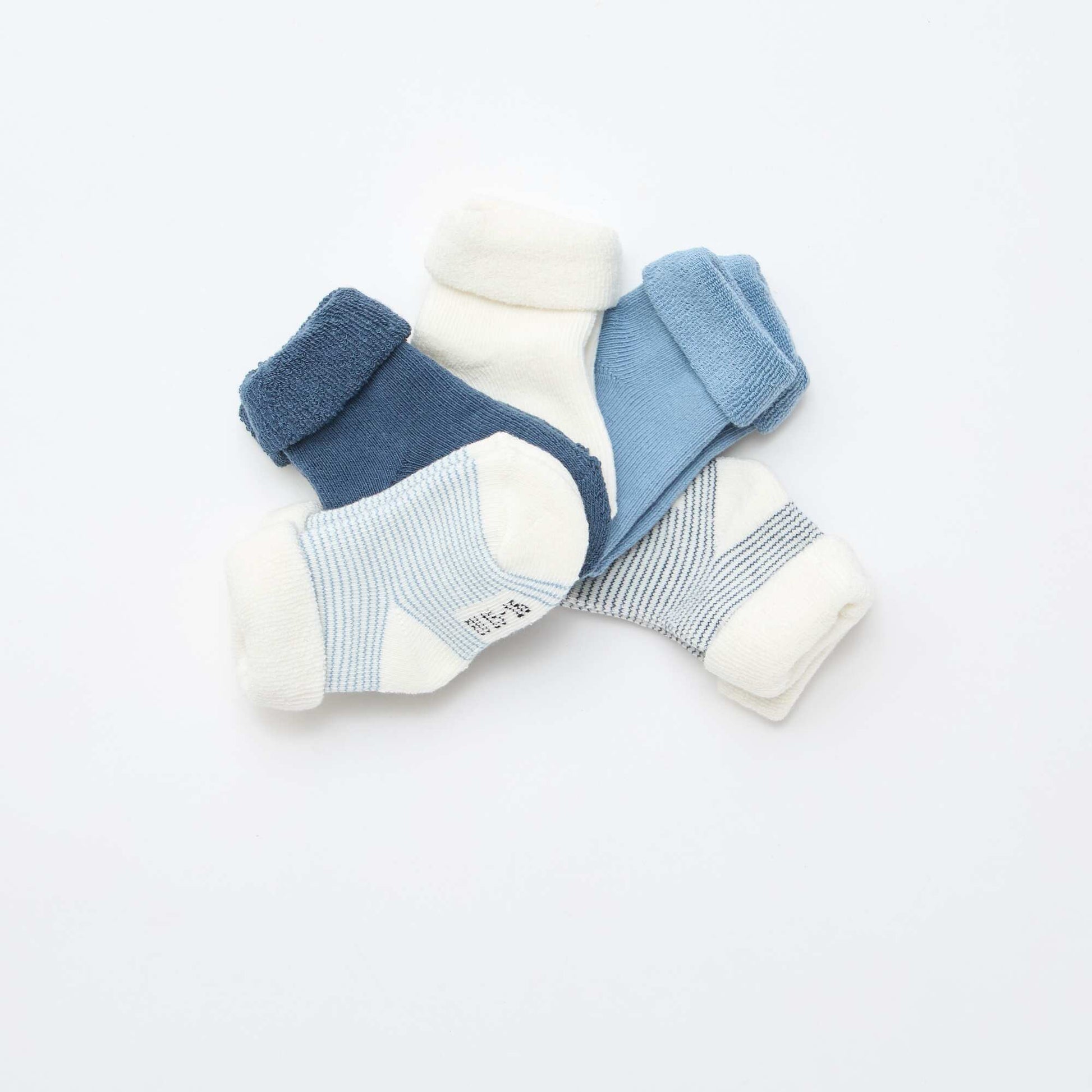 5-Pack of Cotton Socks with Rolled Cuffs BLUE