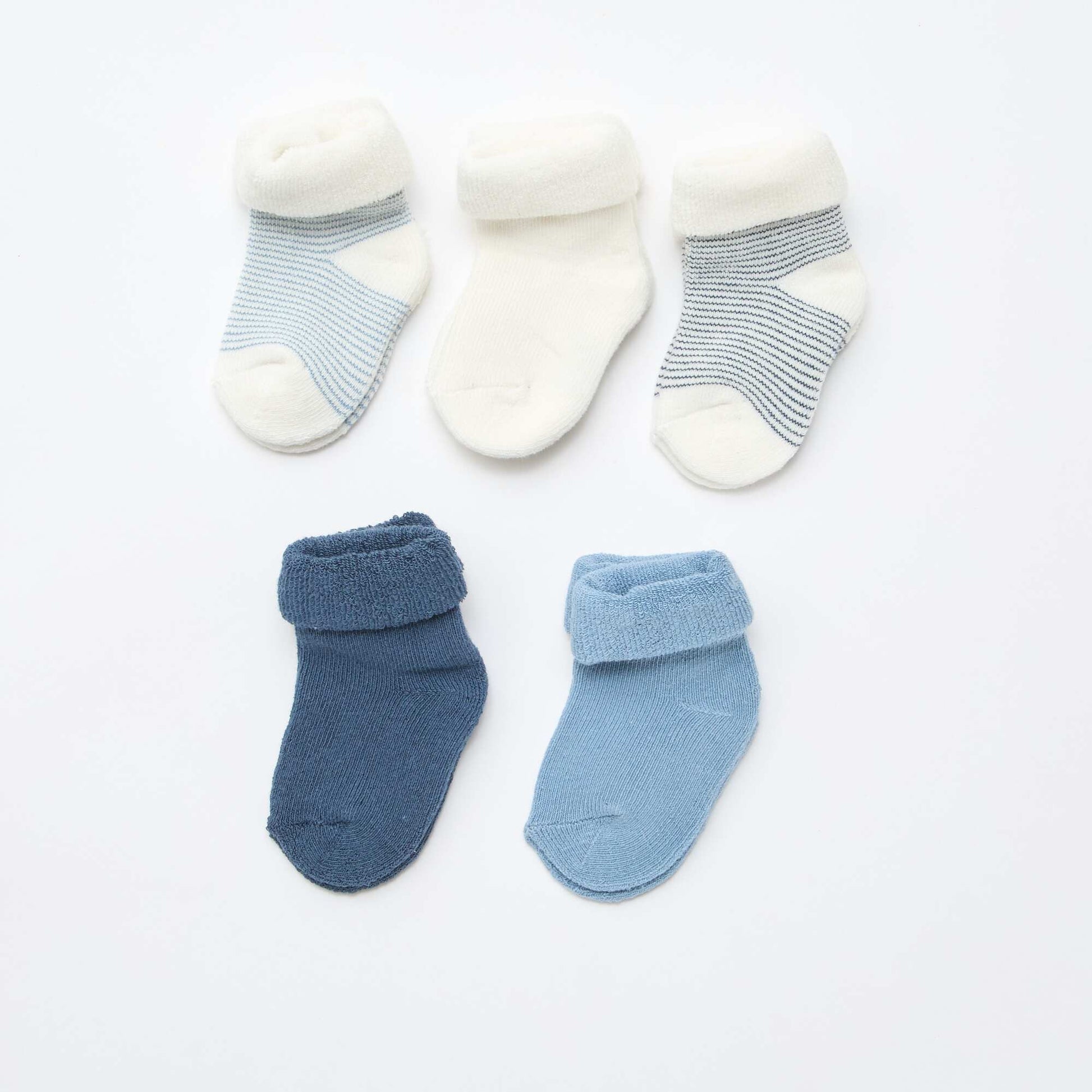 5-Pack of Cotton Socks with Rolled Cuffs BLUE