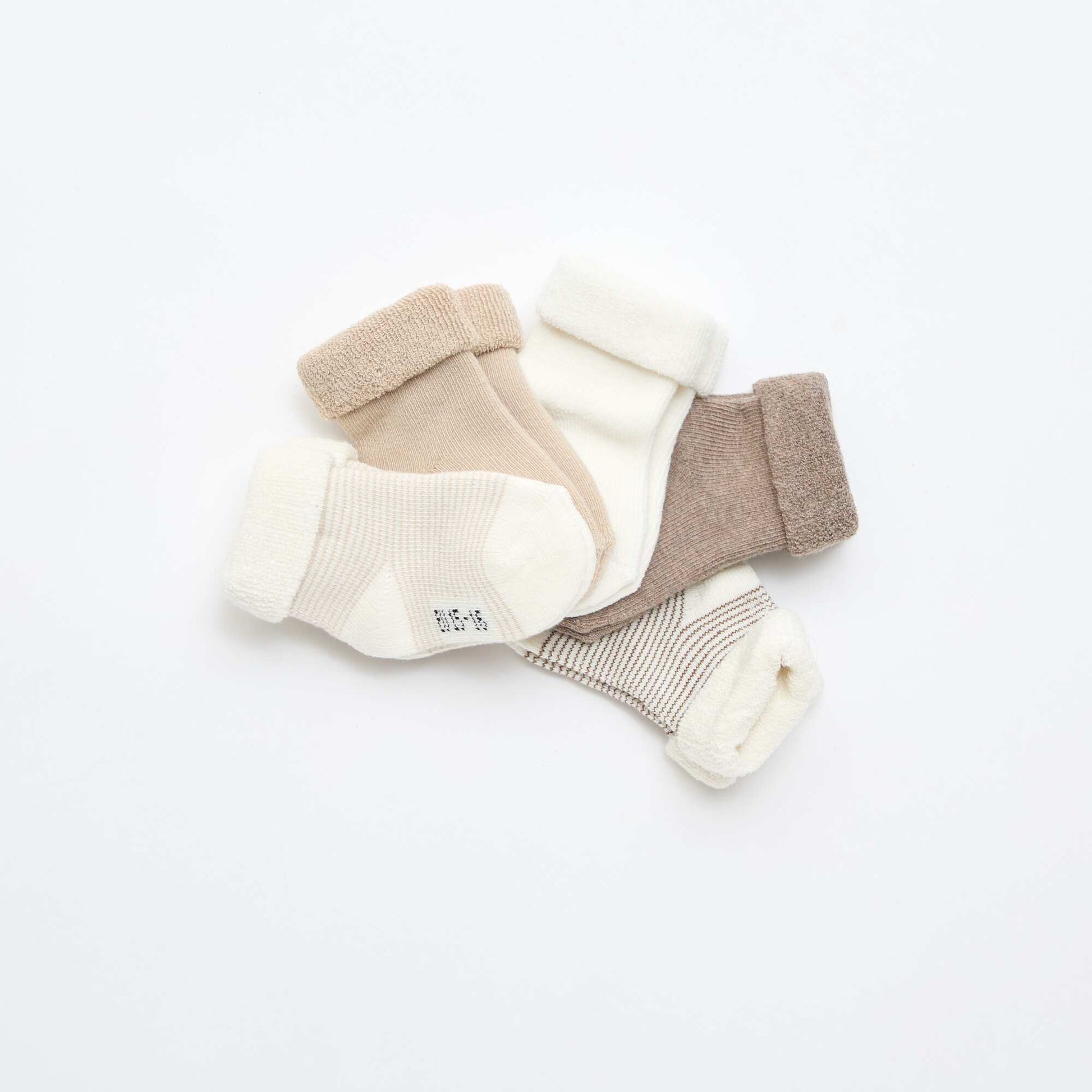 5-Pack of Cotton Socks with Rolled Cuffs BEIGE