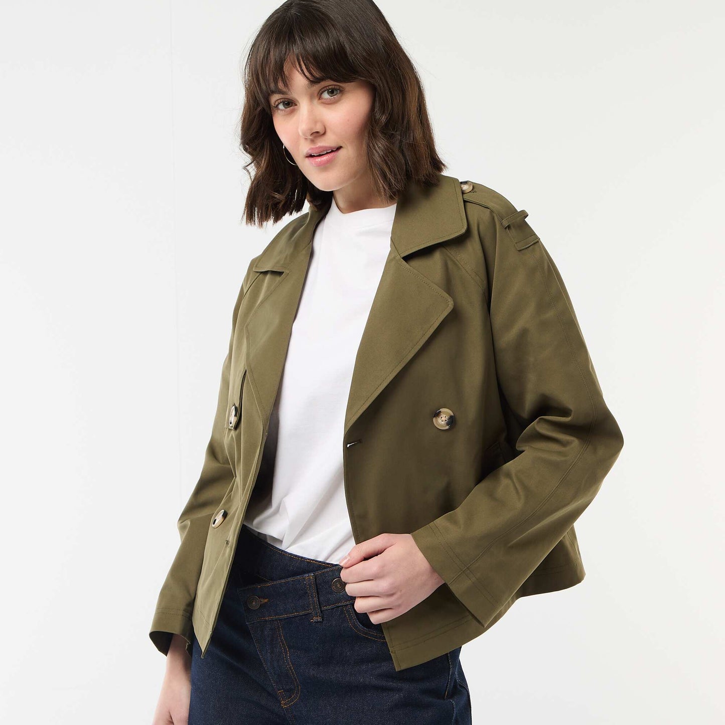 Cotton Short Trench Coat KHAKI