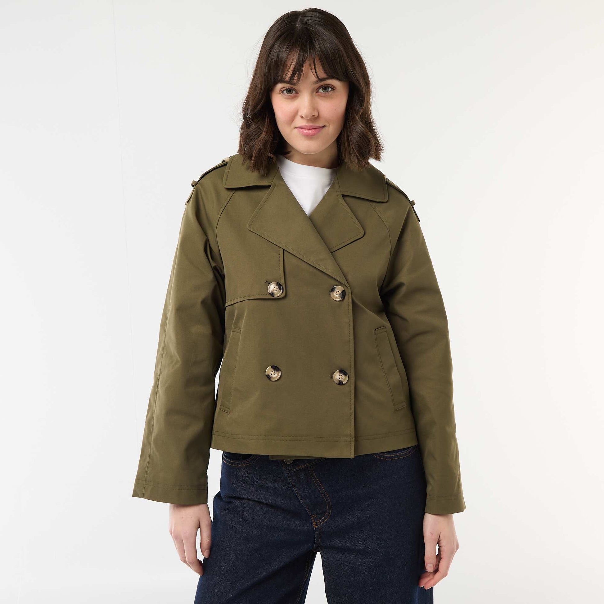 Cotton Short Trench Coat KHAKI
