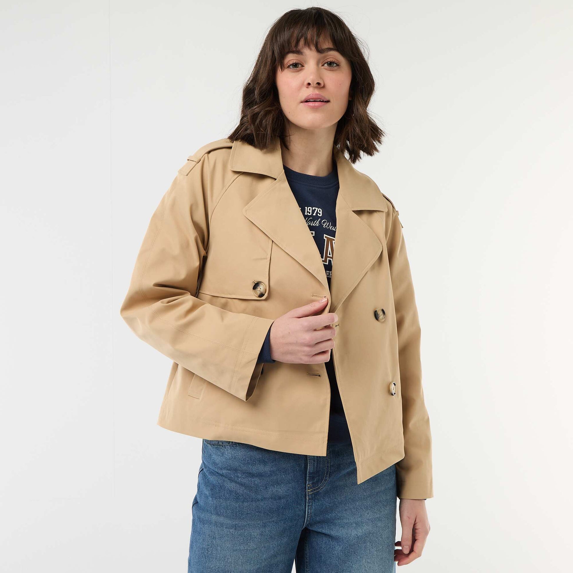 Cotton Short Trench Coat BEIGE