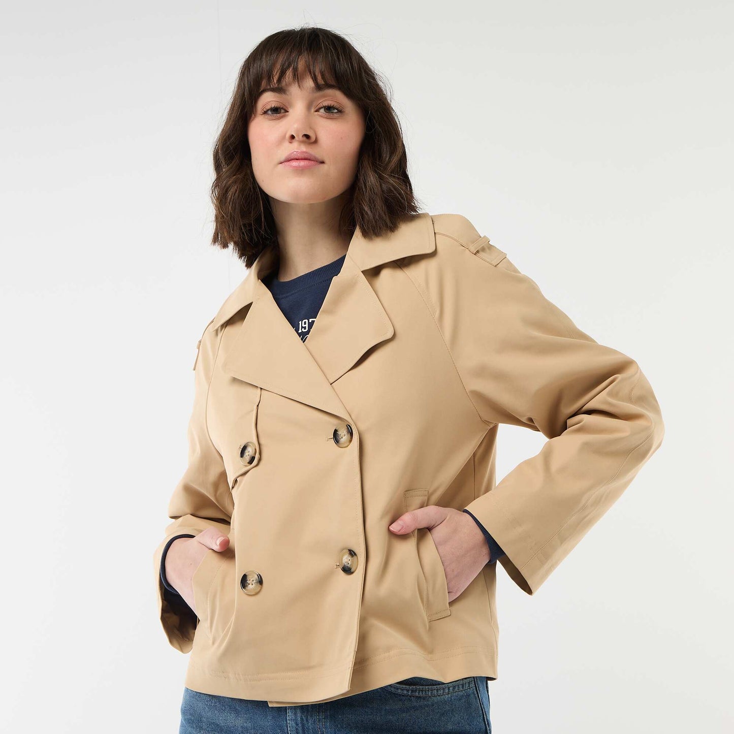 Cotton Short Trench Coat BEIGE