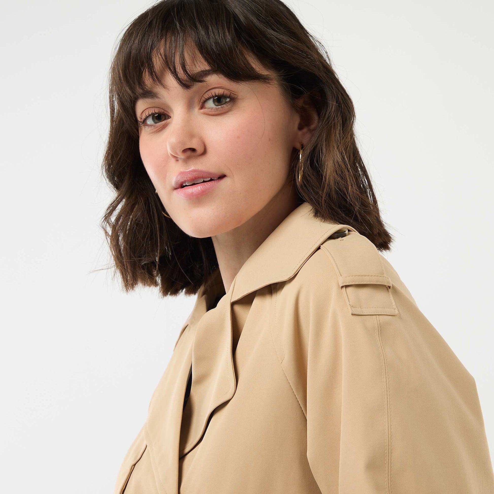 Cotton Short Trench Coat BEIGE