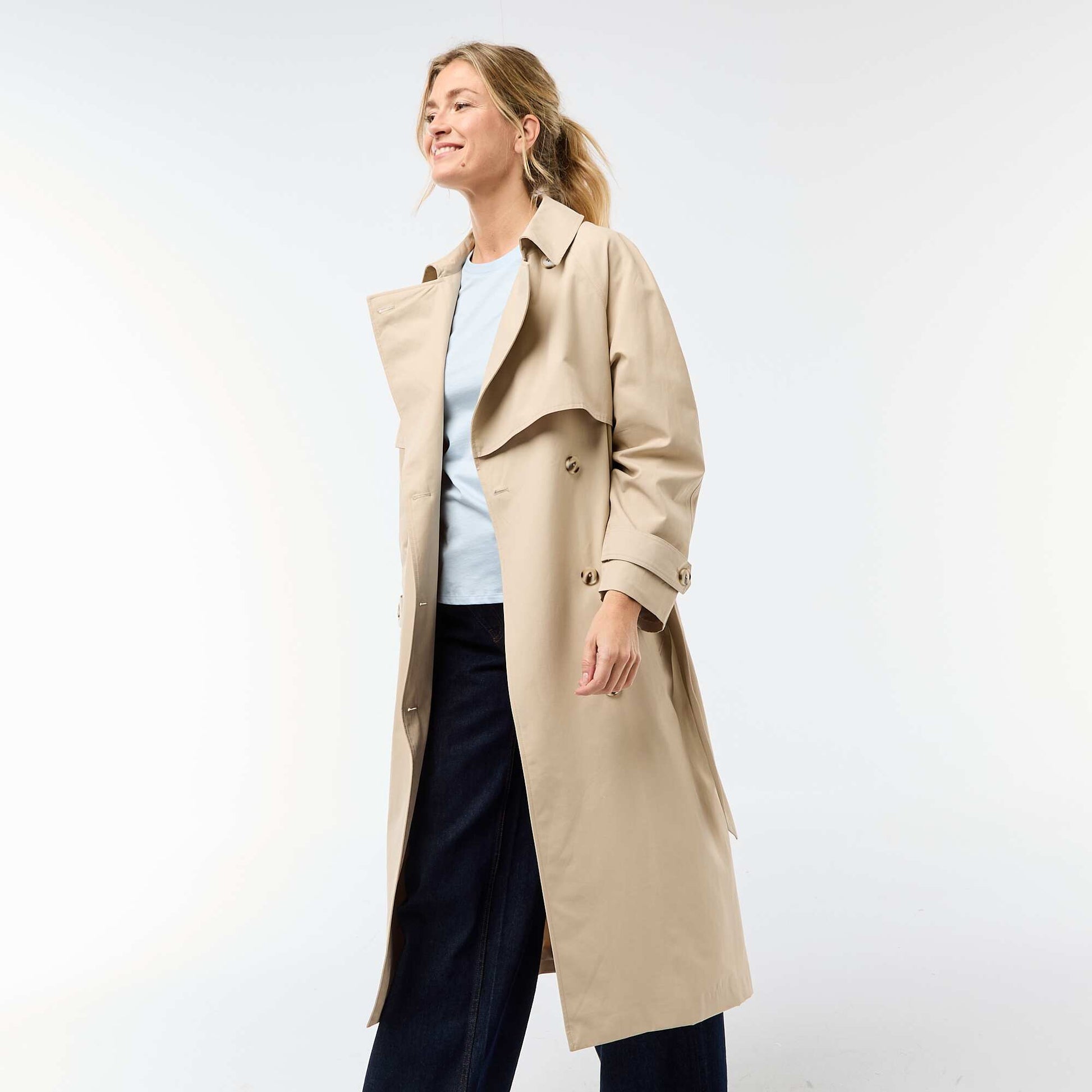 Double-Breasted Long Trench Coat BEIGE