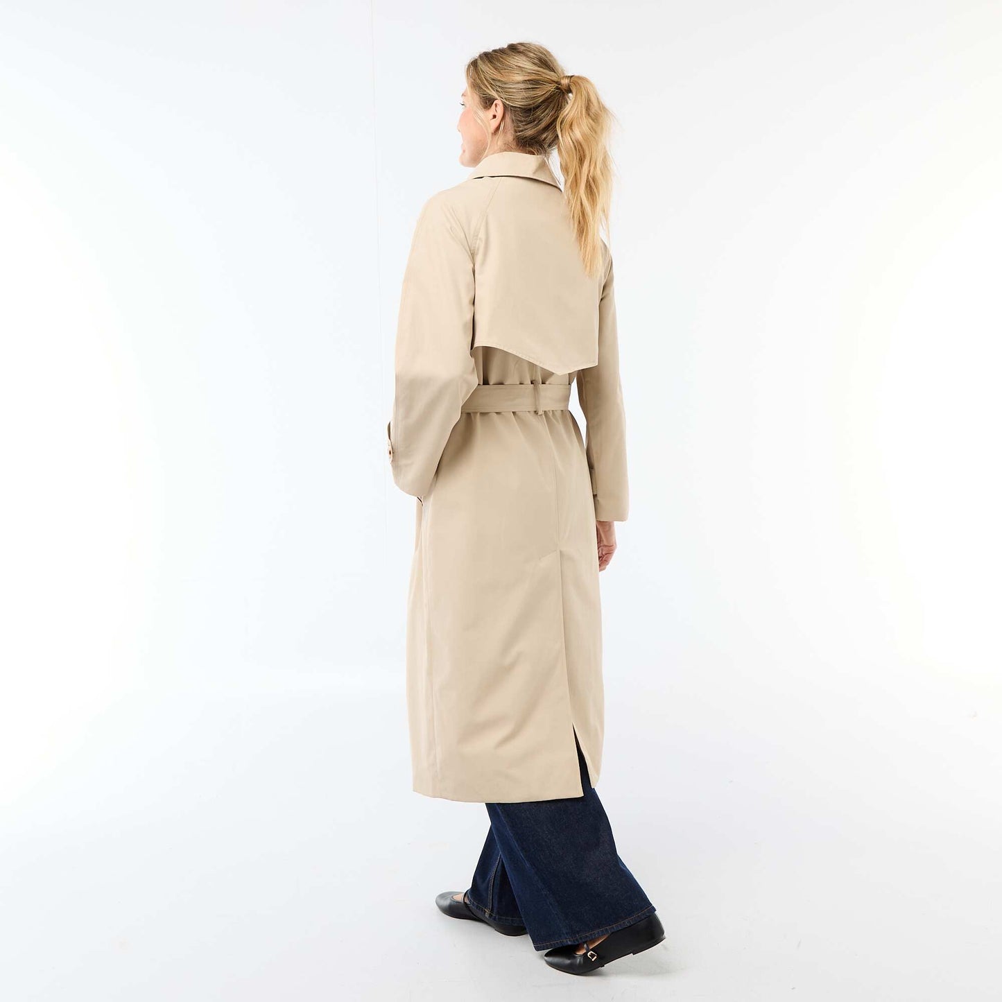 Double-Breasted Long Trench Coat BEIGE