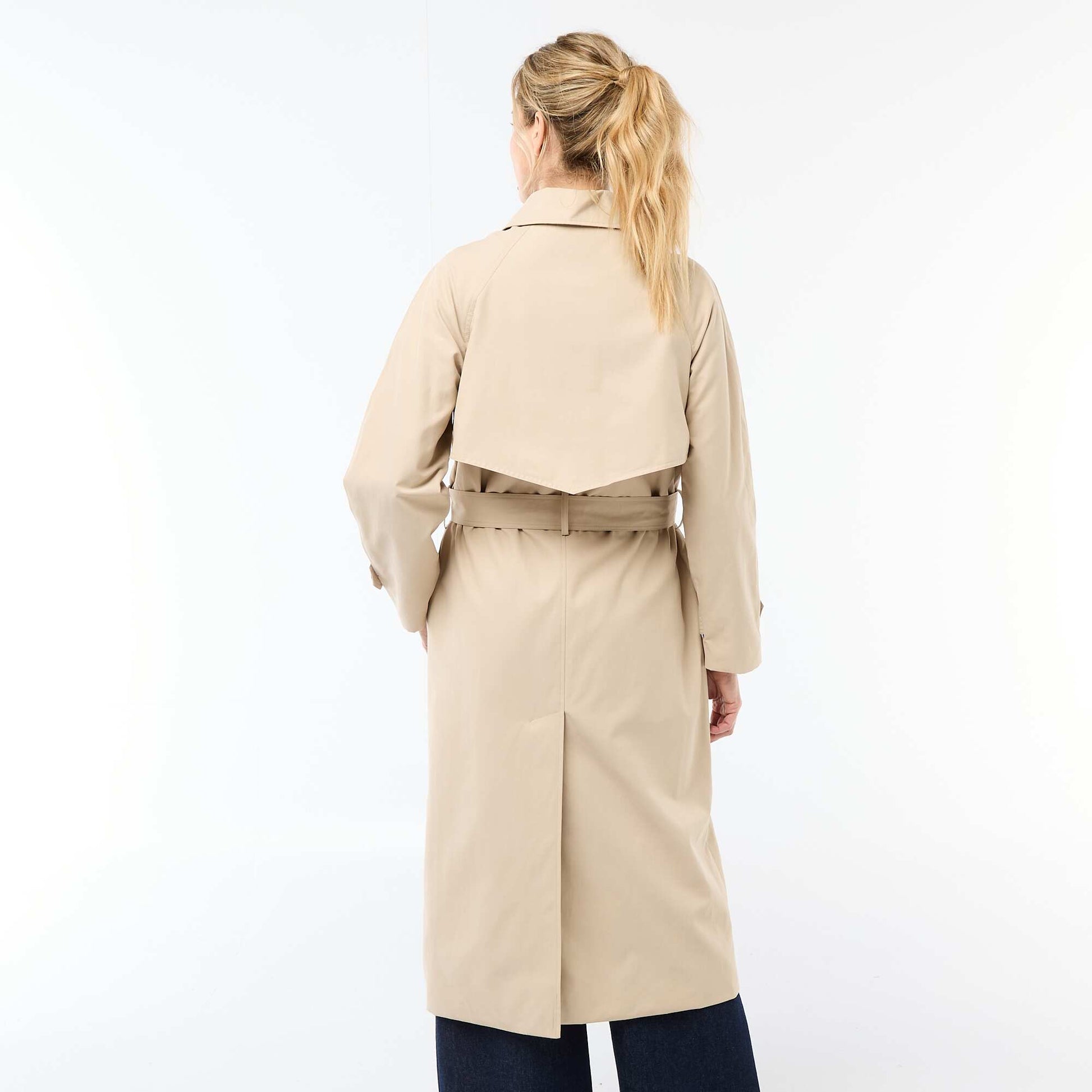 Double-Breasted Long Trench Coat BEIGE