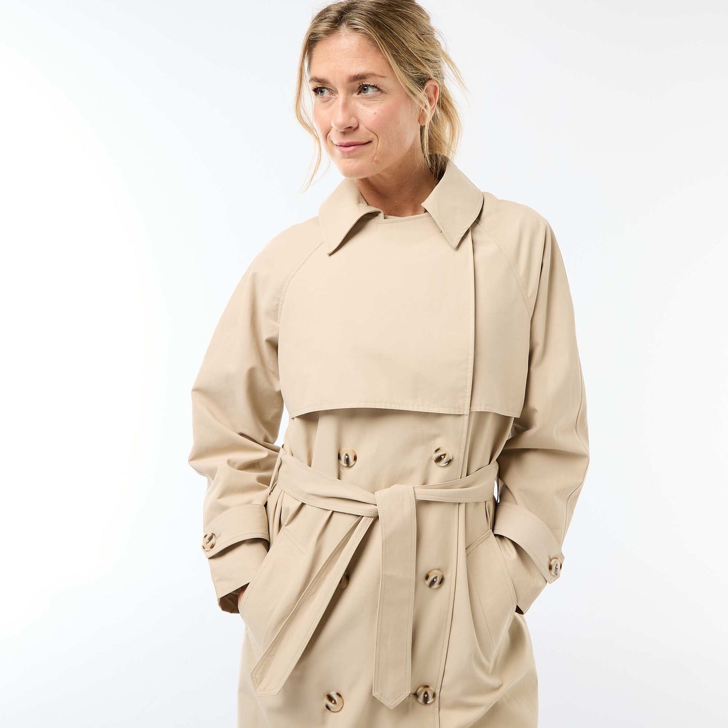 Double-Breasted Long Trench Coat BEIGE