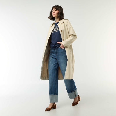 Mid-Length Shirt Collar Trench Coat BEIGE