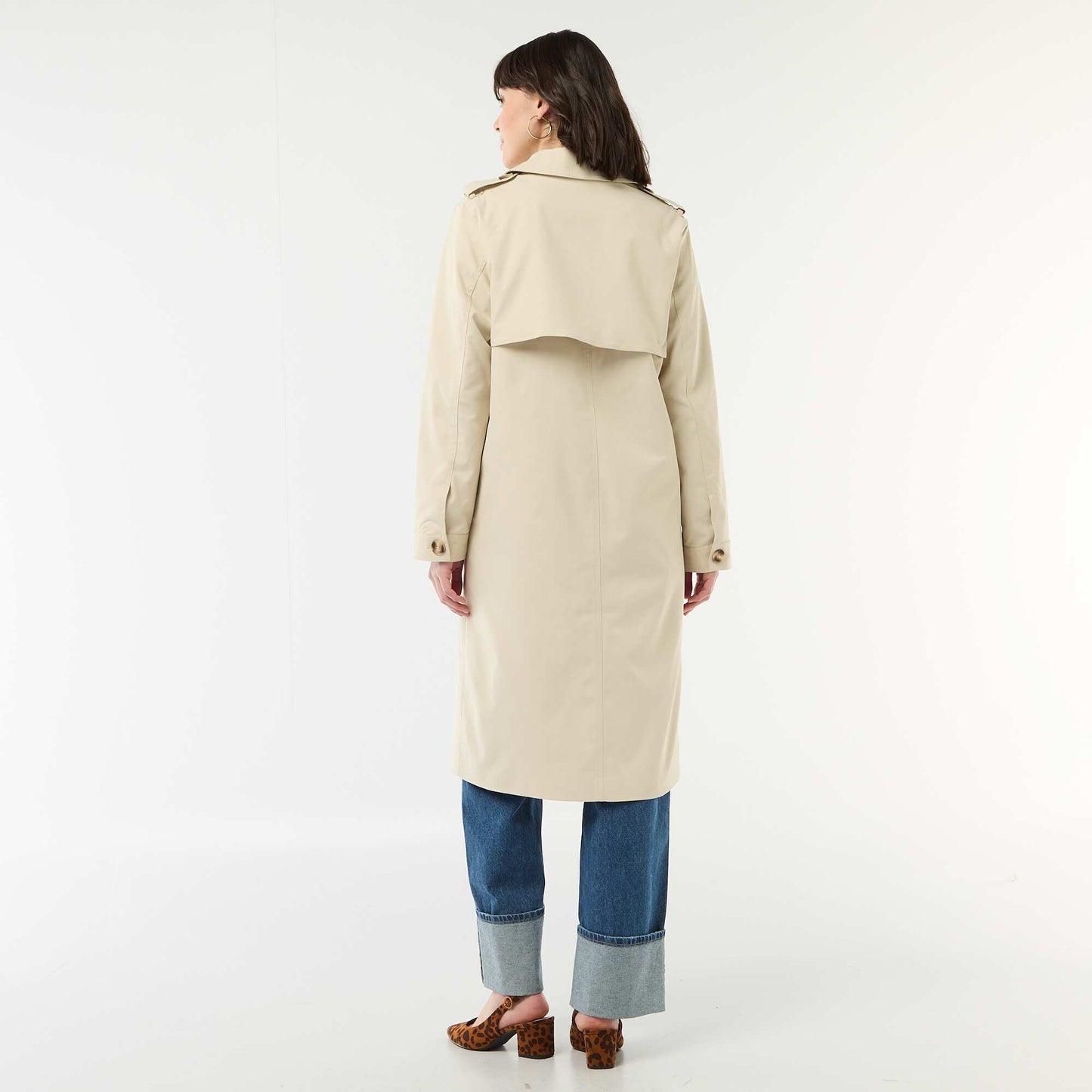 Mid-Length Shirt Collar Trench Coat BEIGE