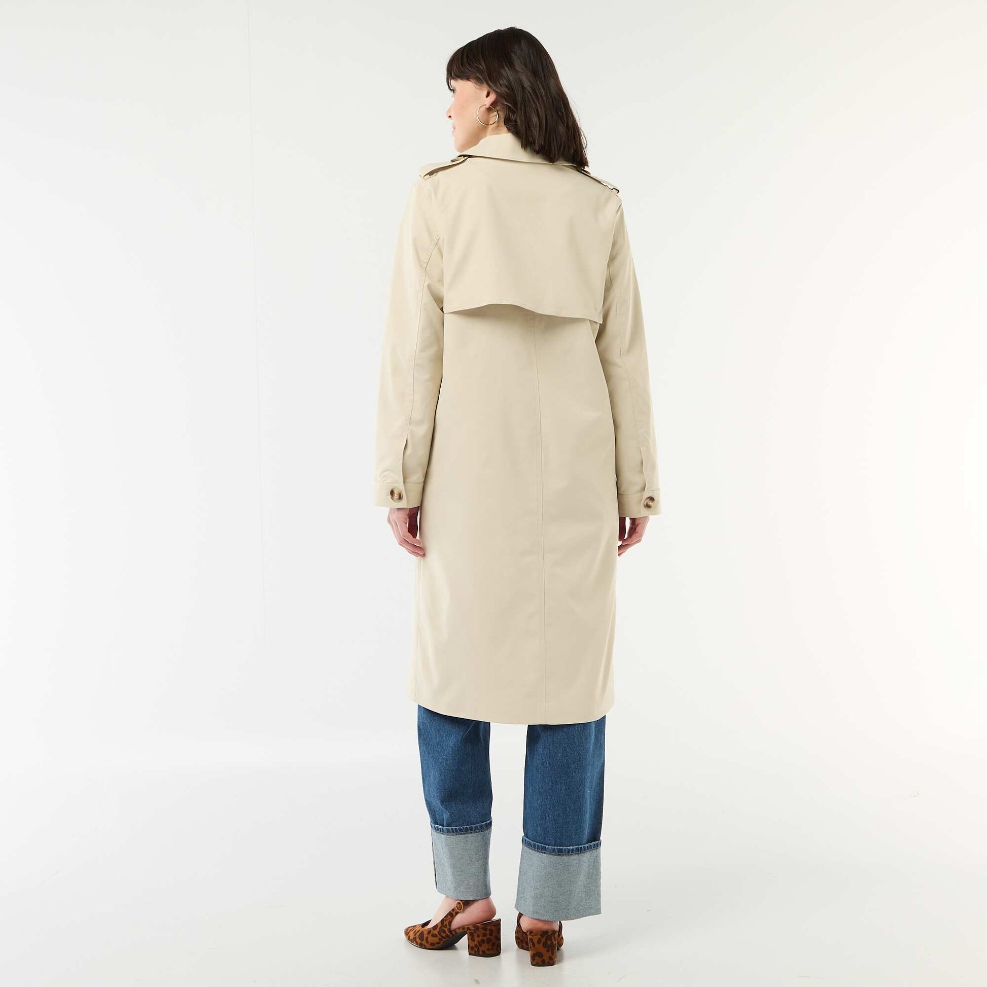 Mid-Length Shirt Collar Trench Coat BEIGE