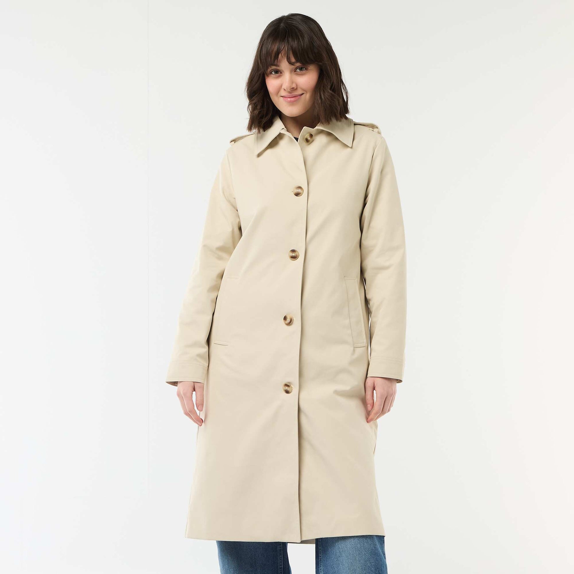 Mid-Length Shirt Collar Trench Coat BEIGE