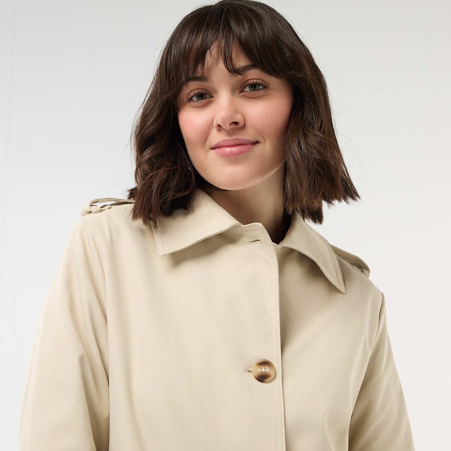 Mid-Length Shirt Collar Trench Coat BEIGE