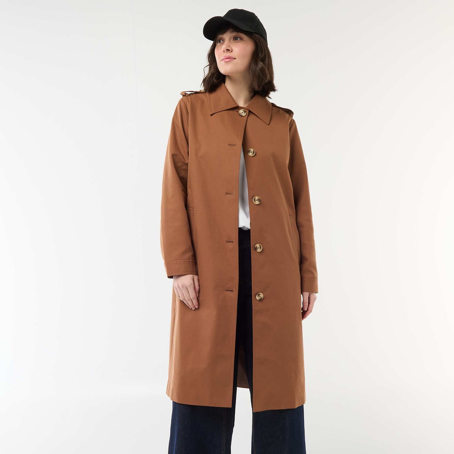Mid-Length Shirt Collar Trench Coat BROWN