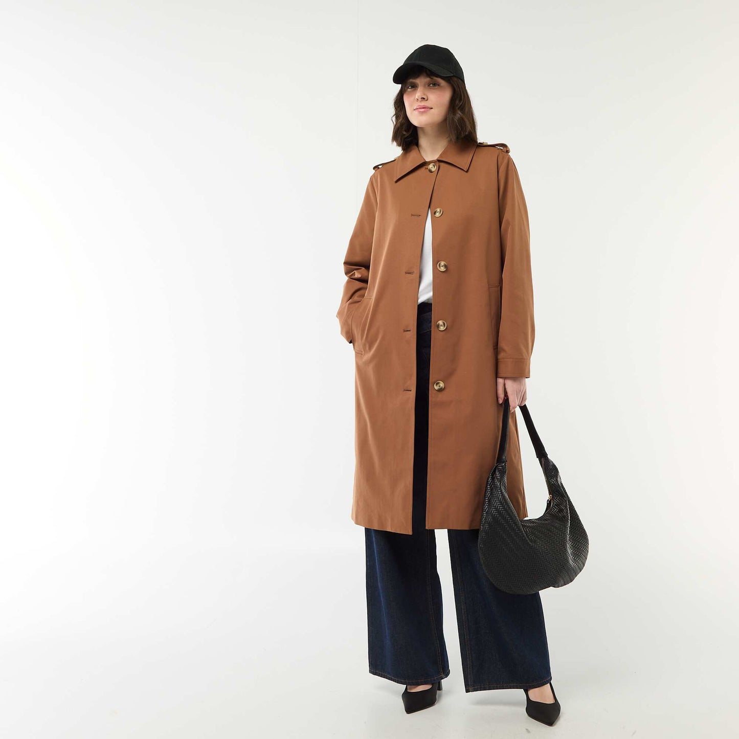 Mid-Length Shirt Collar Trench Coat BROWN