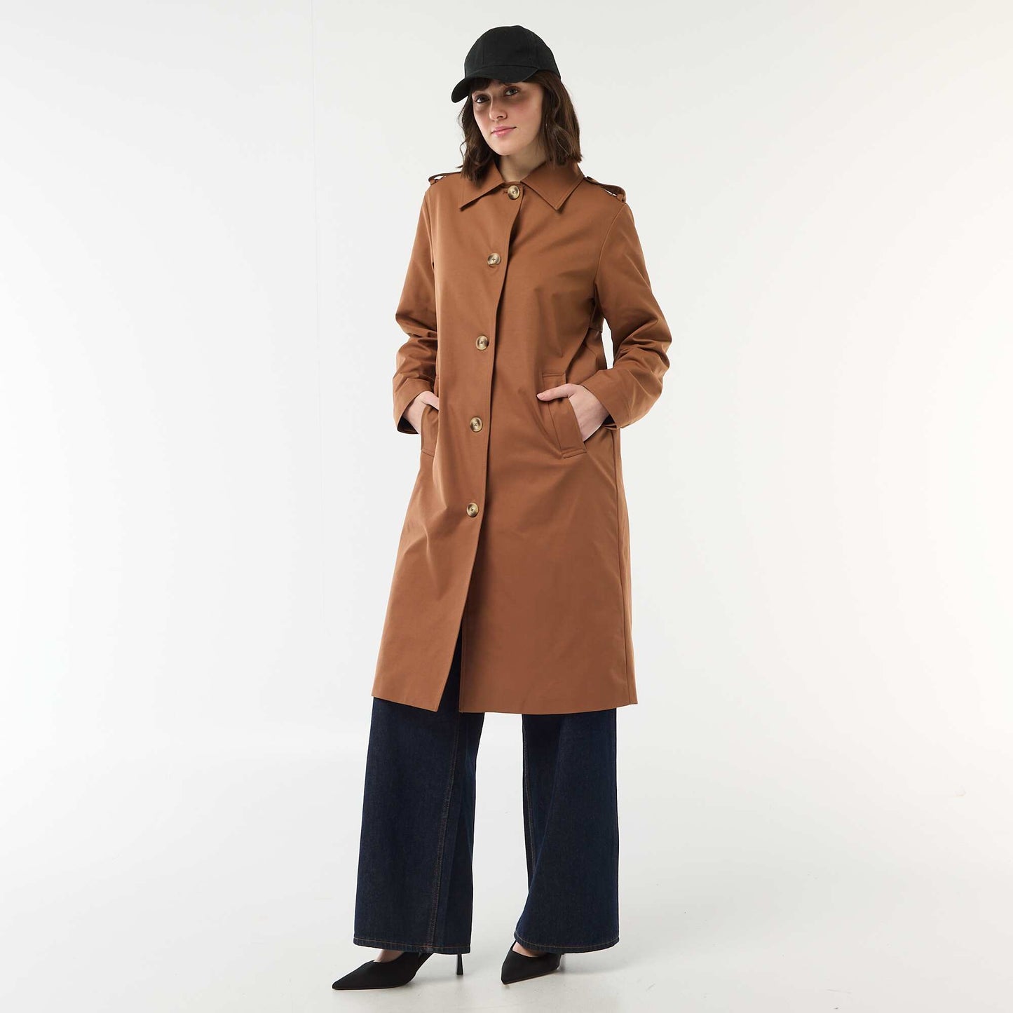 Mid-Length Shirt Collar Trench Coat BROWN
