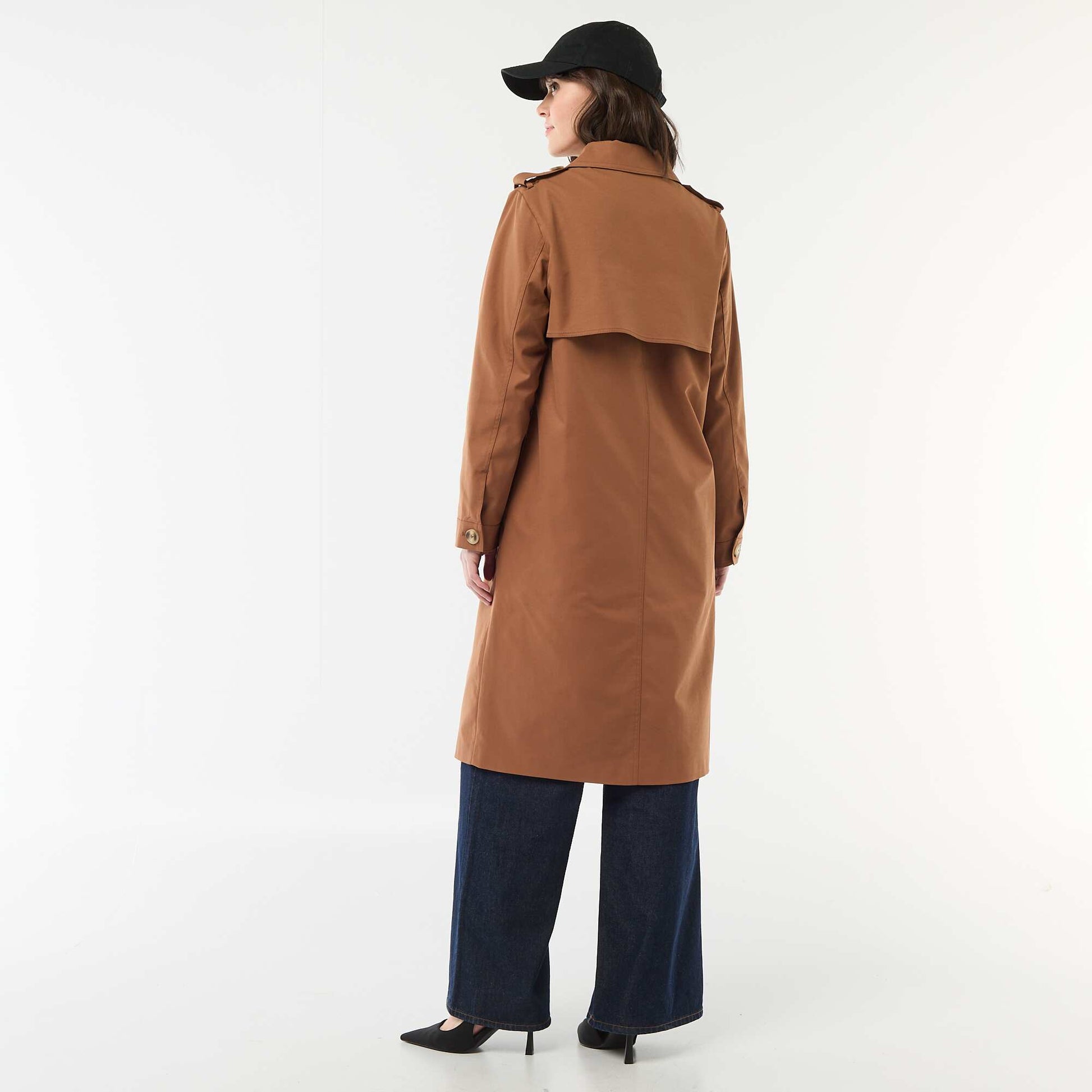 Mid-Length Shirt Collar Trench Coat BROWN