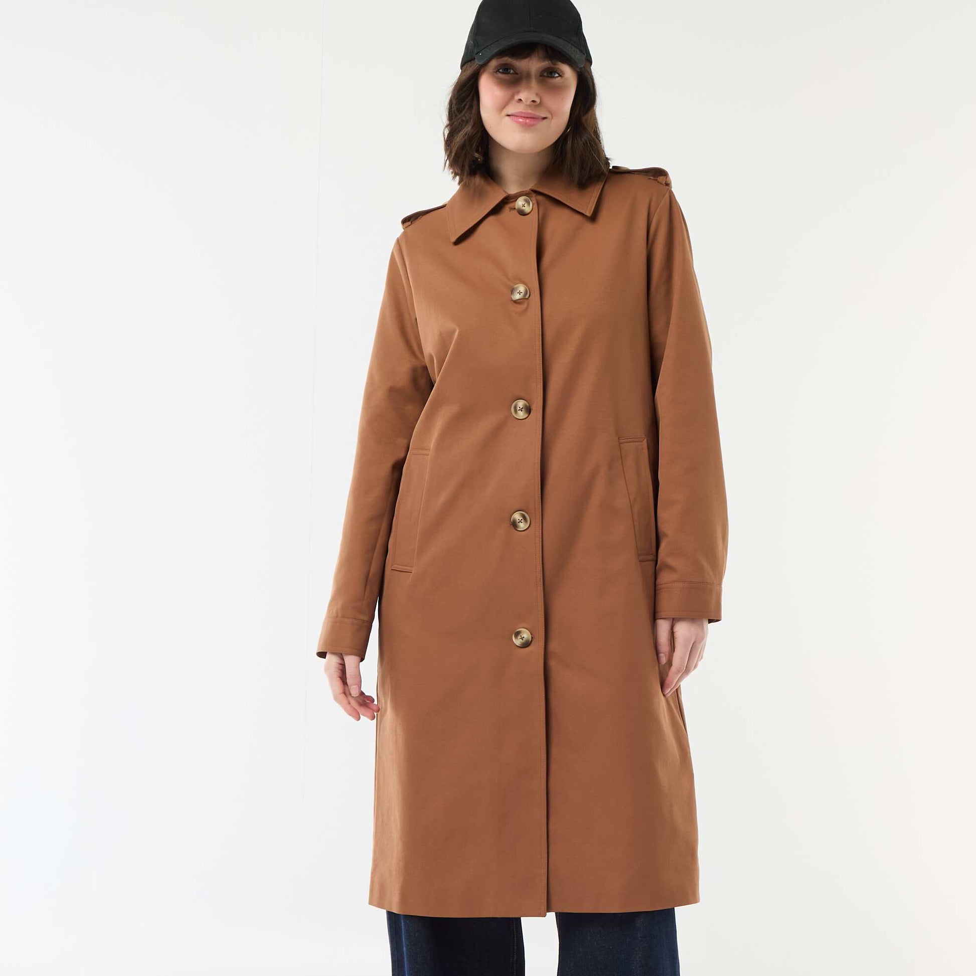 Mid-Length Shirt Collar Trench Coat BROWN