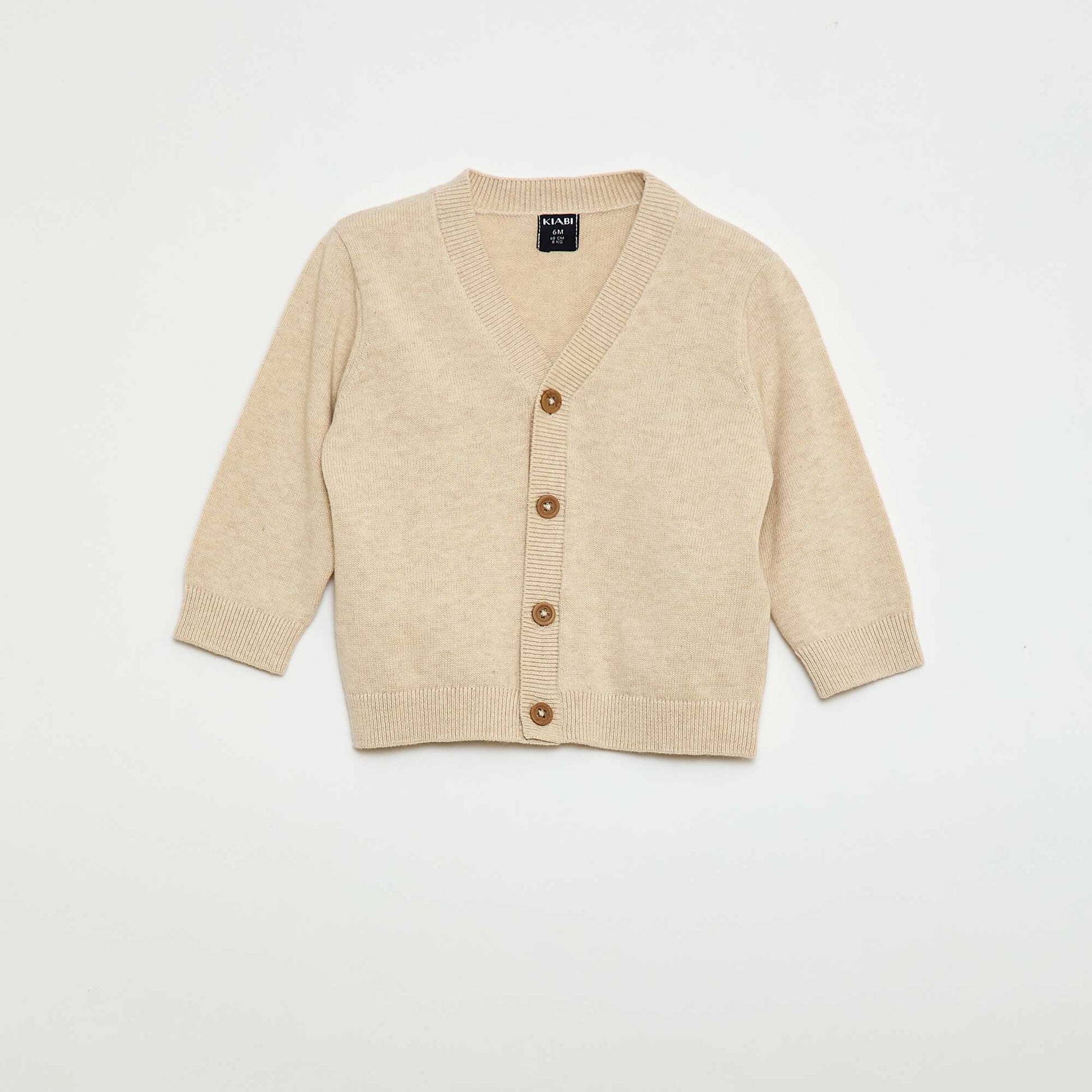 Fine knit V-neck cardigan BEIGE