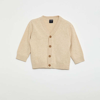 Fine knit V-neck cardigan BEIGE