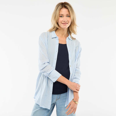 Striped Cotton Maternity Shirt BLUE