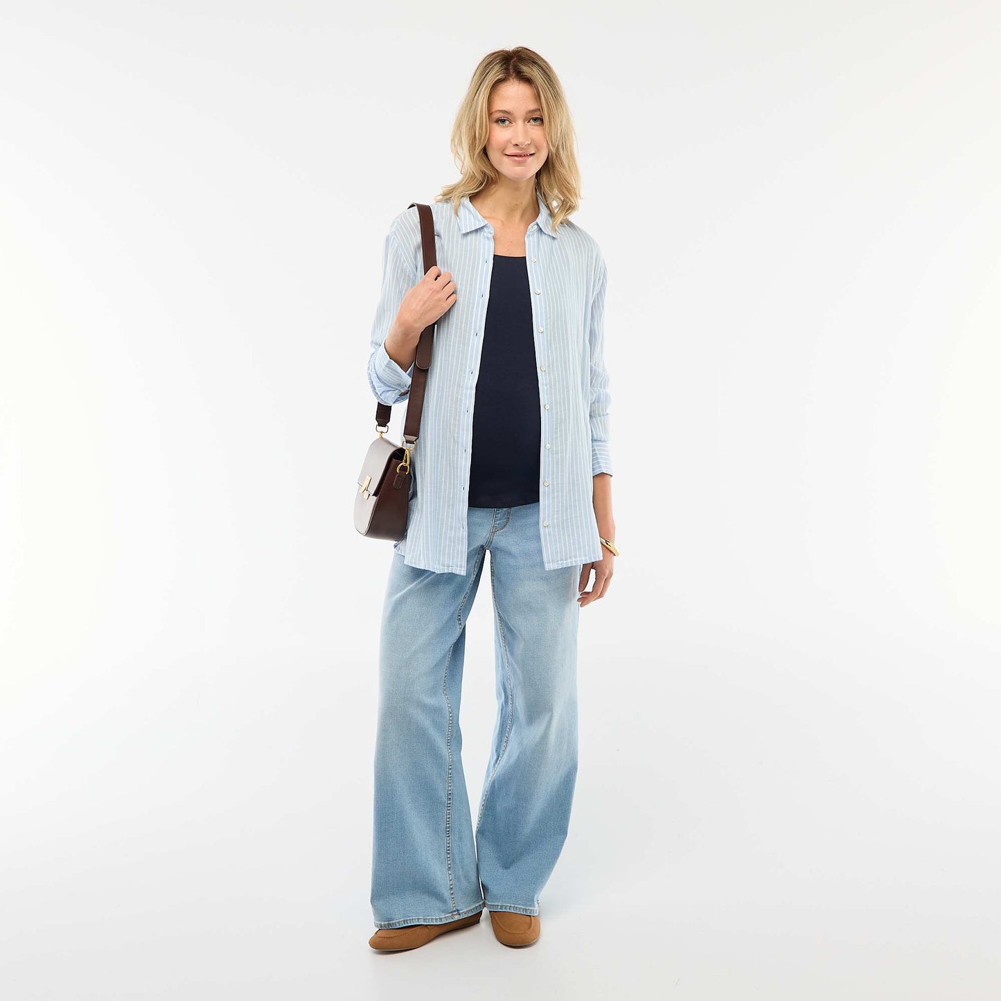 Striped Cotton Maternity Shirt BLUE