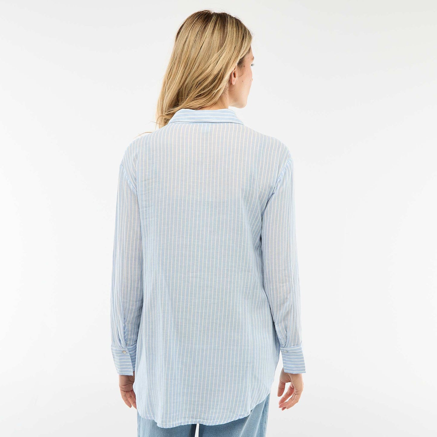 Striped Cotton Maternity Shirt BLUE