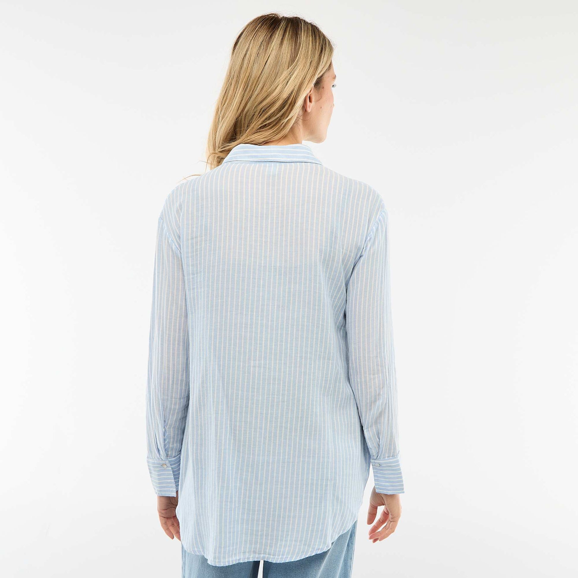 Striped Cotton Maternity Shirt BLUE