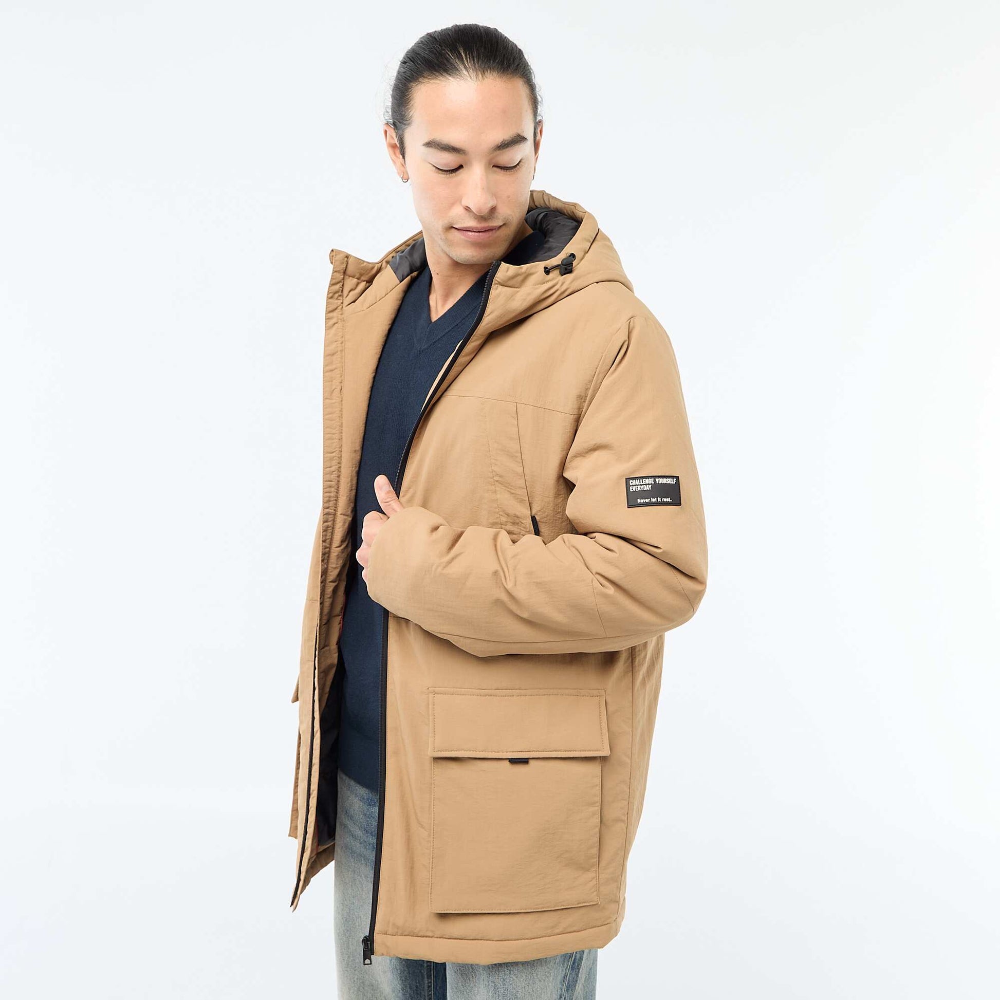 Lightweight Water-Repellent Hooded Parka BEIGE