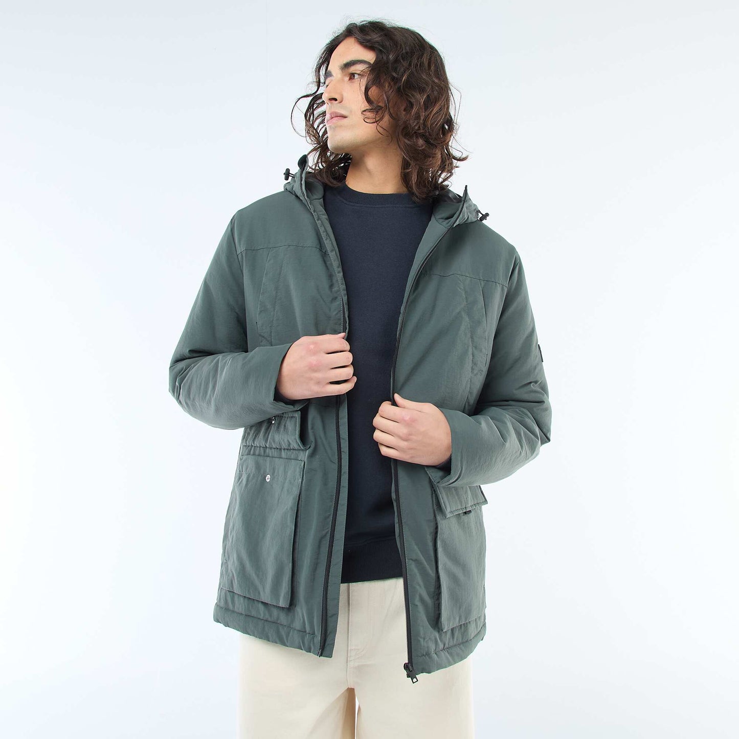 Lightweight Water-Repellent Hooded Parka GREEN