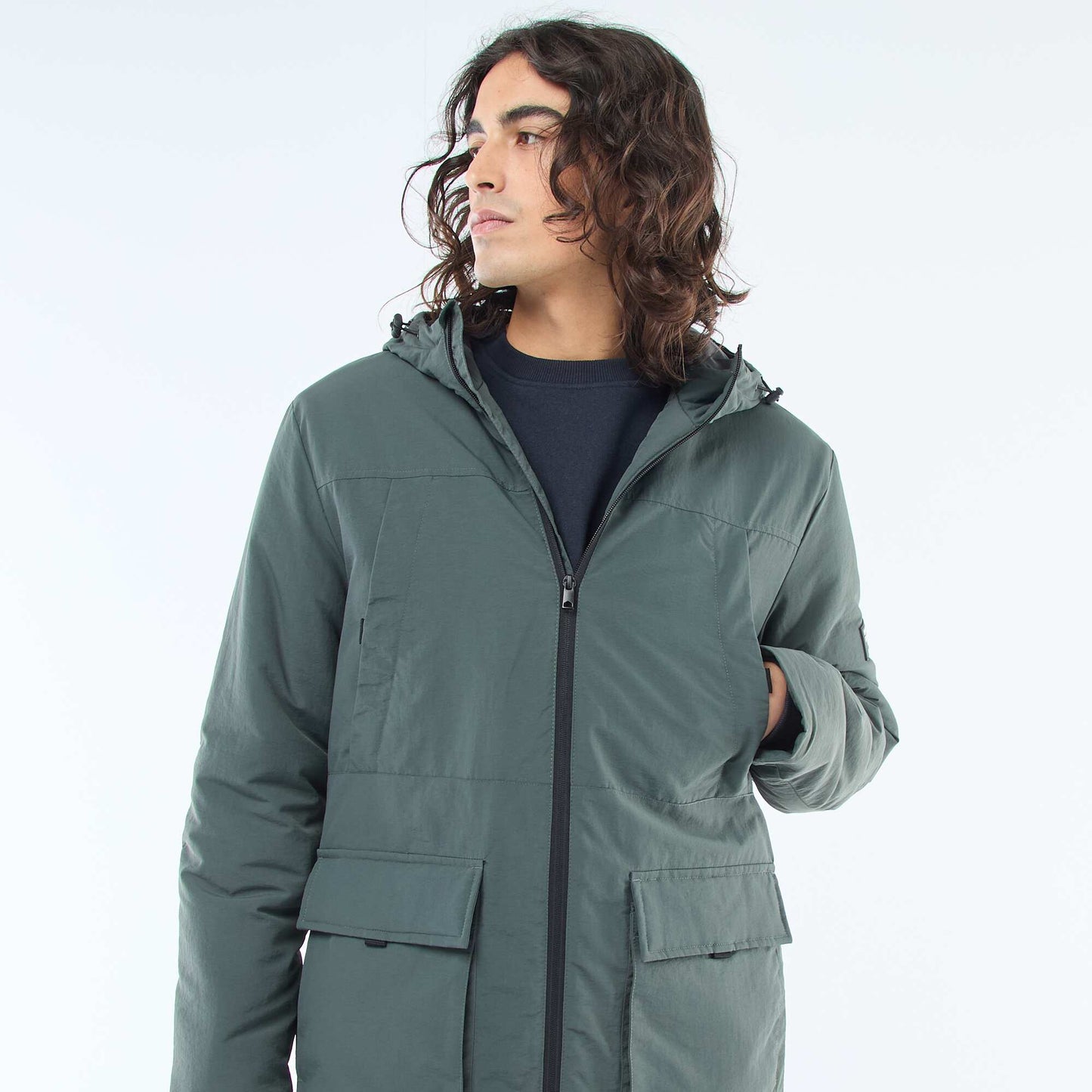 Lightweight Water-Repellent Hooded Parka GREEN