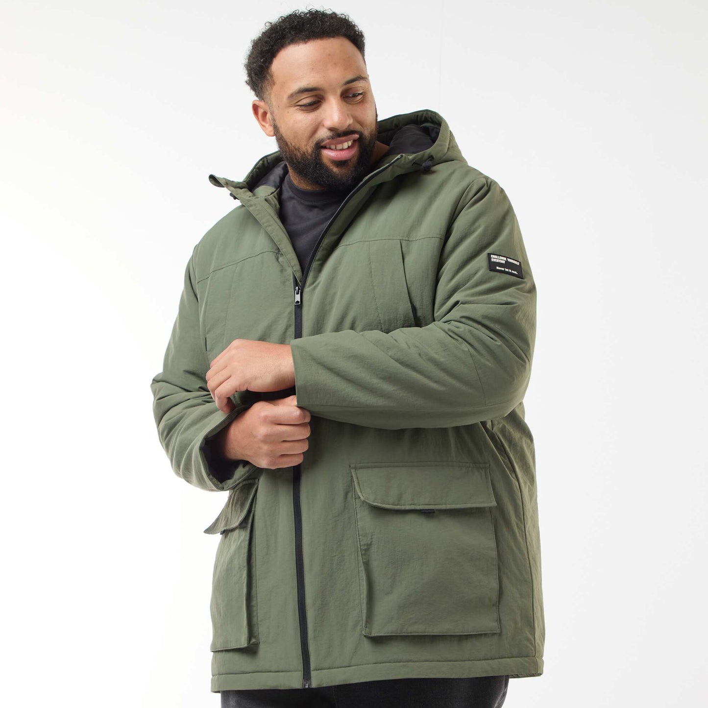 Hooded Parka with Double Entry Patch Pockets with Fleece Lining GREEN